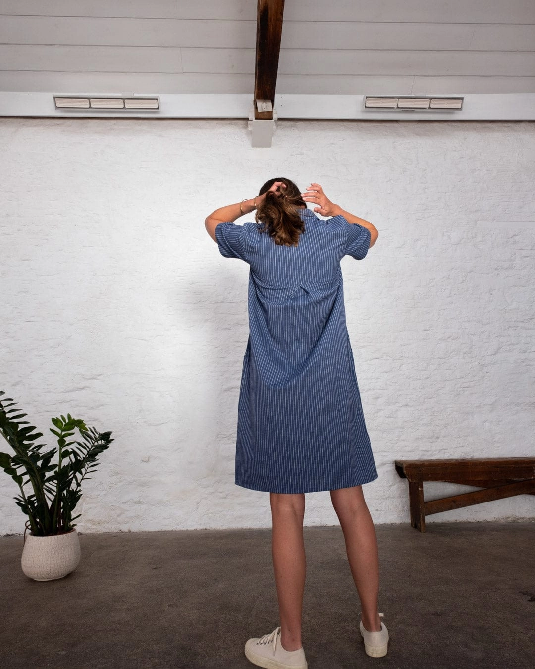 Alexa Women's Cotton & Linen Shirt Dress | Blue Stripe