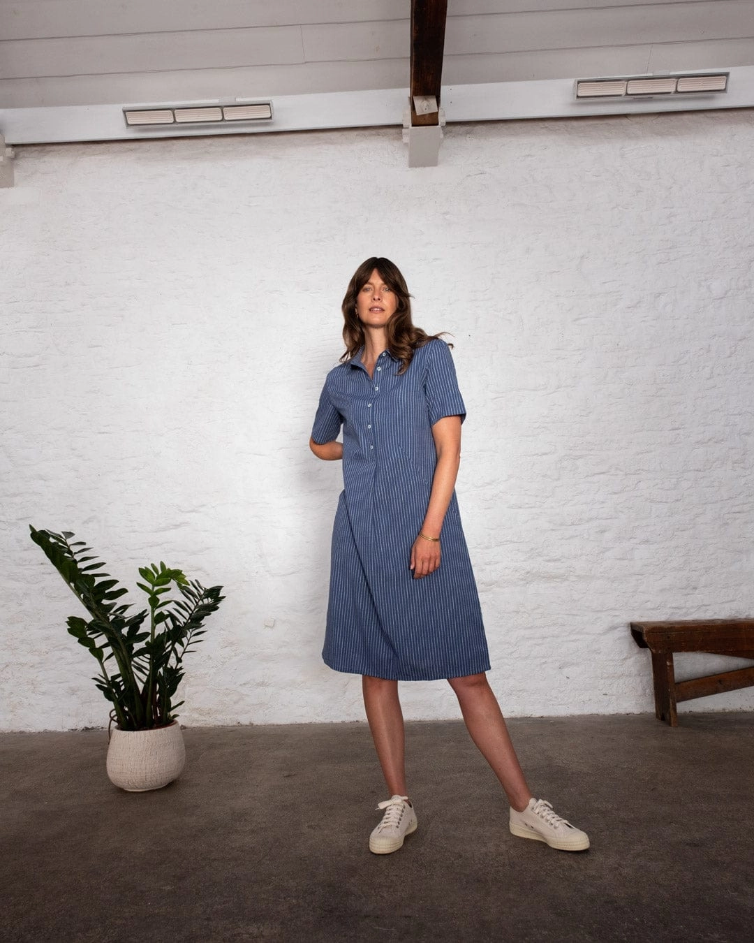 Alexa Women's Cotton & Linen Shirt Dress | Blue Stripe