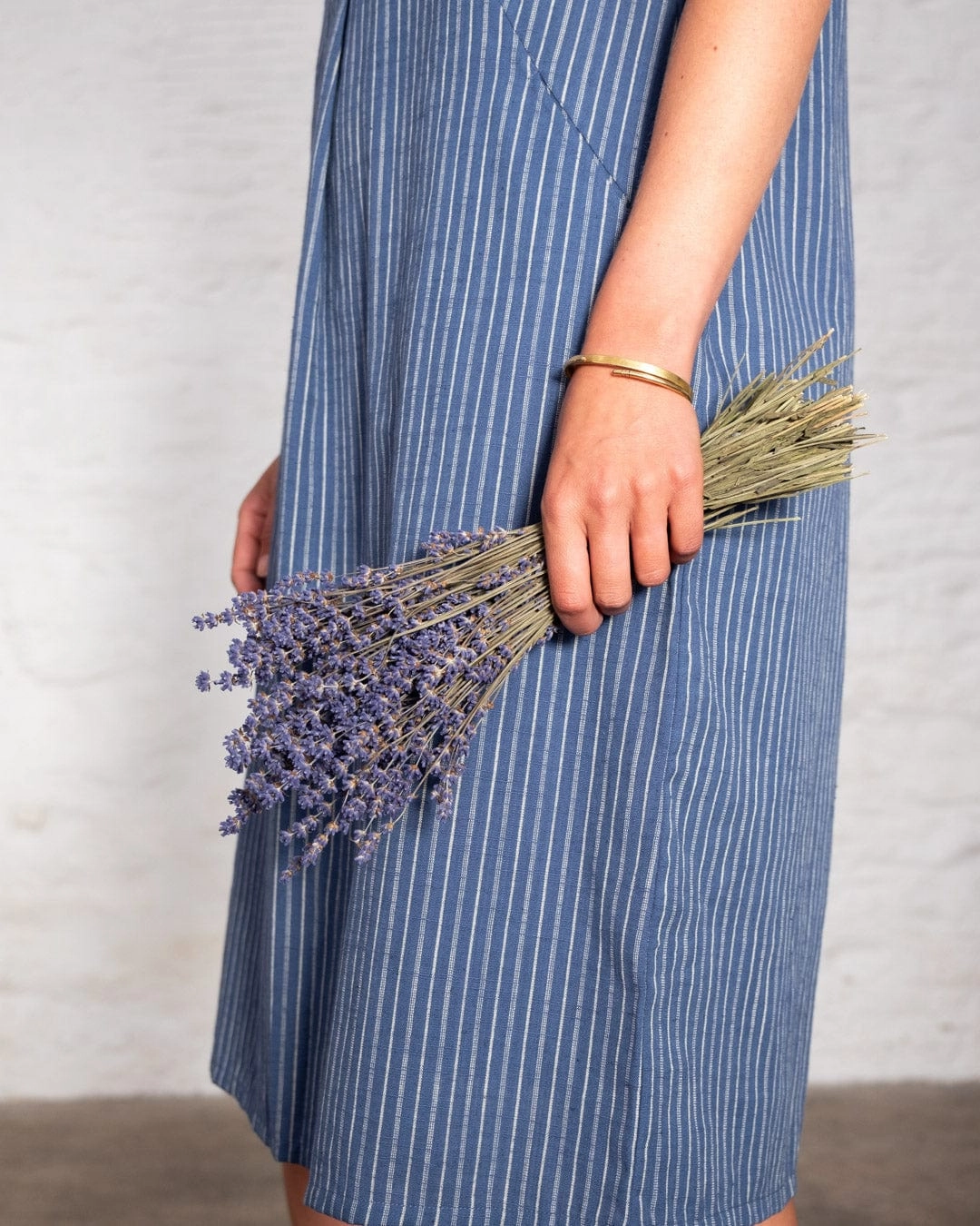 Alexa Women's Cotton & Linen Shirt Dress | Blue Stripe