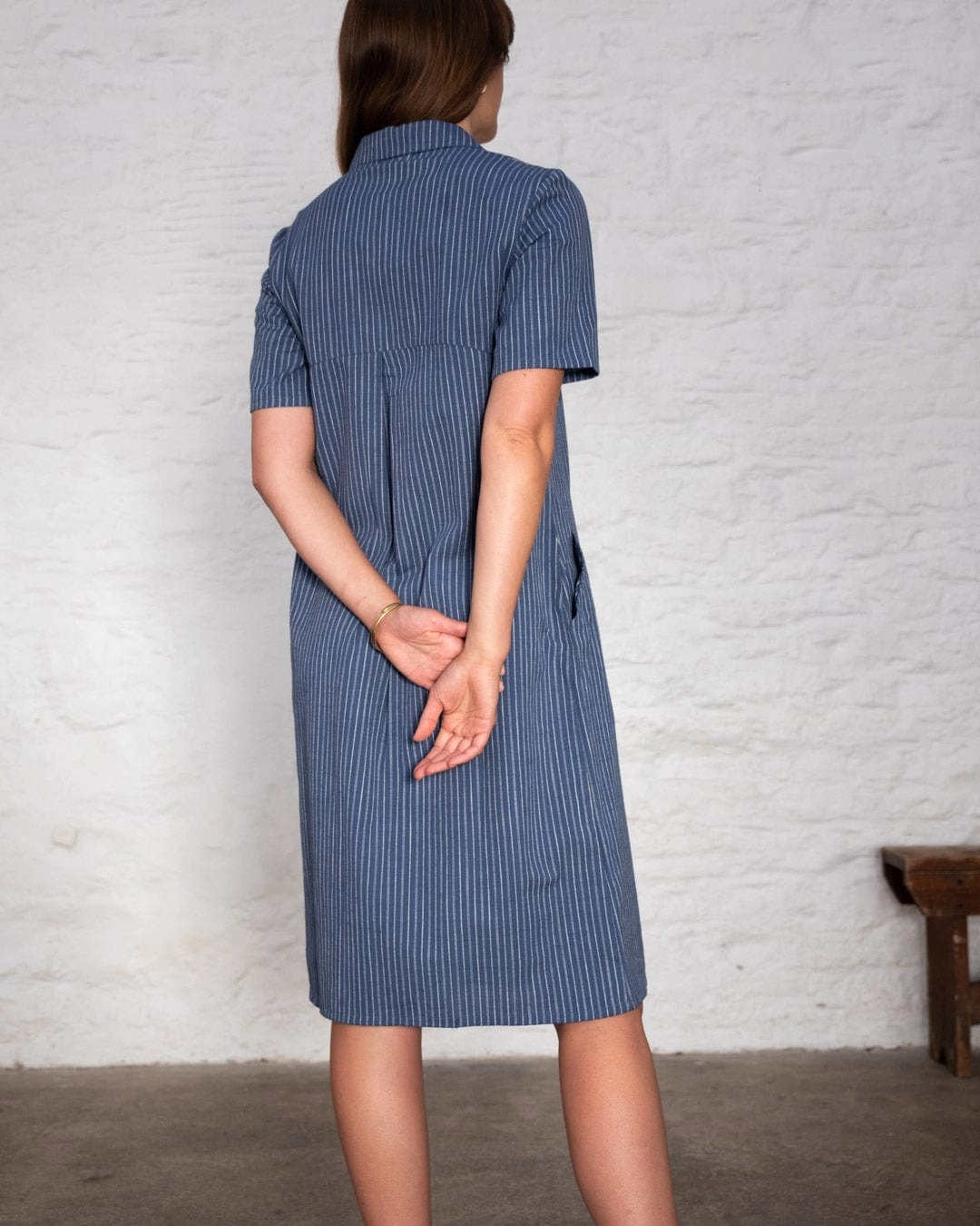 Alexa Women's Cotton & Linen Shirt Dress | Blue Stripe