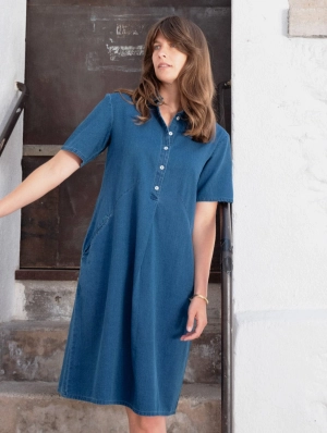 Alexa Women's Cotton Shirt Dress | Textured Denim