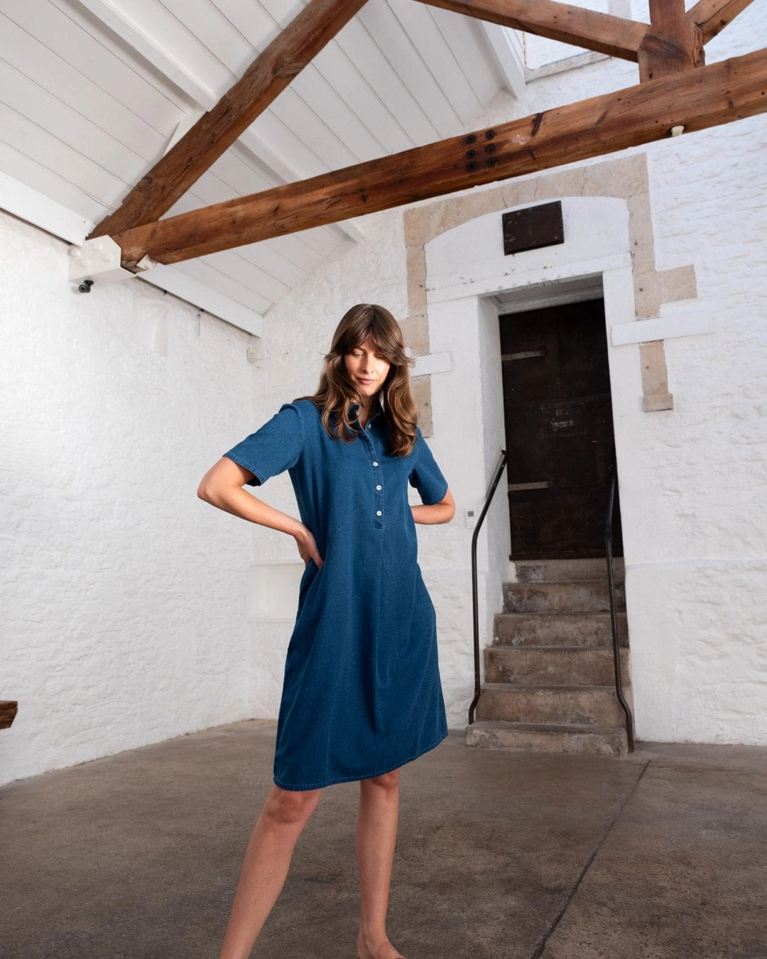 Alexa Women's Cotton Shirt Dress | Textured Denim