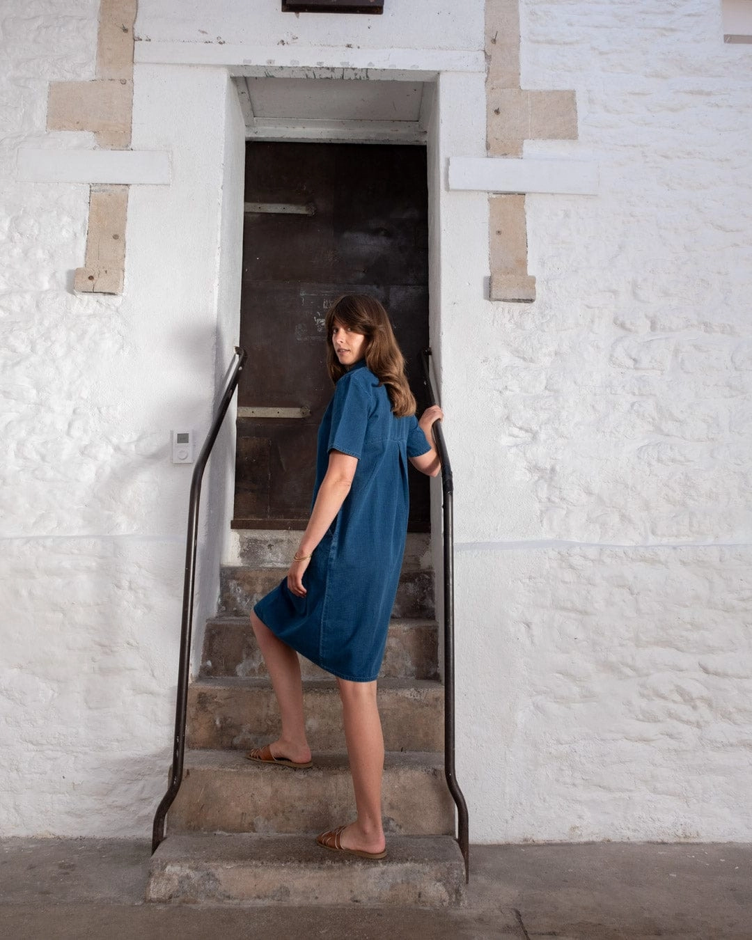 Alexa Women's Cotton Shirt Dress | Textured Denim