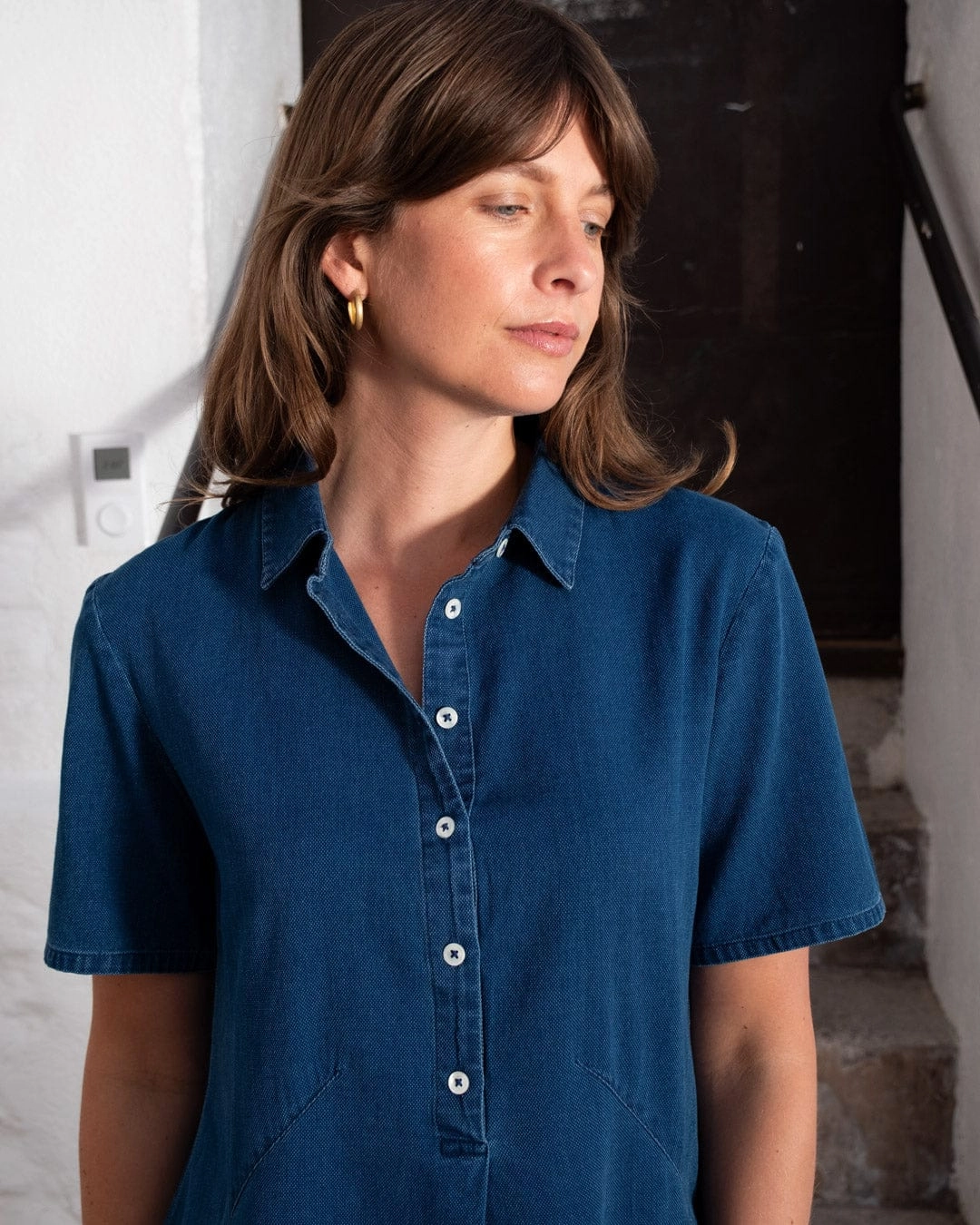 Alexa Women's Cotton Shirt Dress | Textured Denim