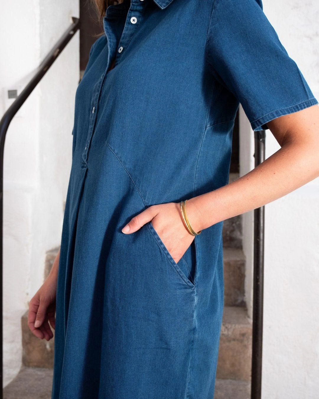 Alexa Women's Cotton Shirt Dress | Textured Denim