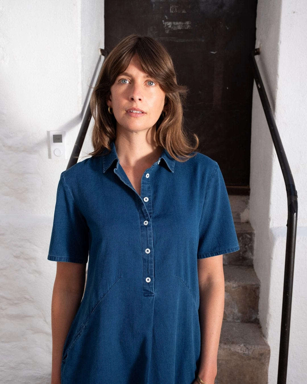 Alexa Women's Cotton Shirt Dress | Textured Denim