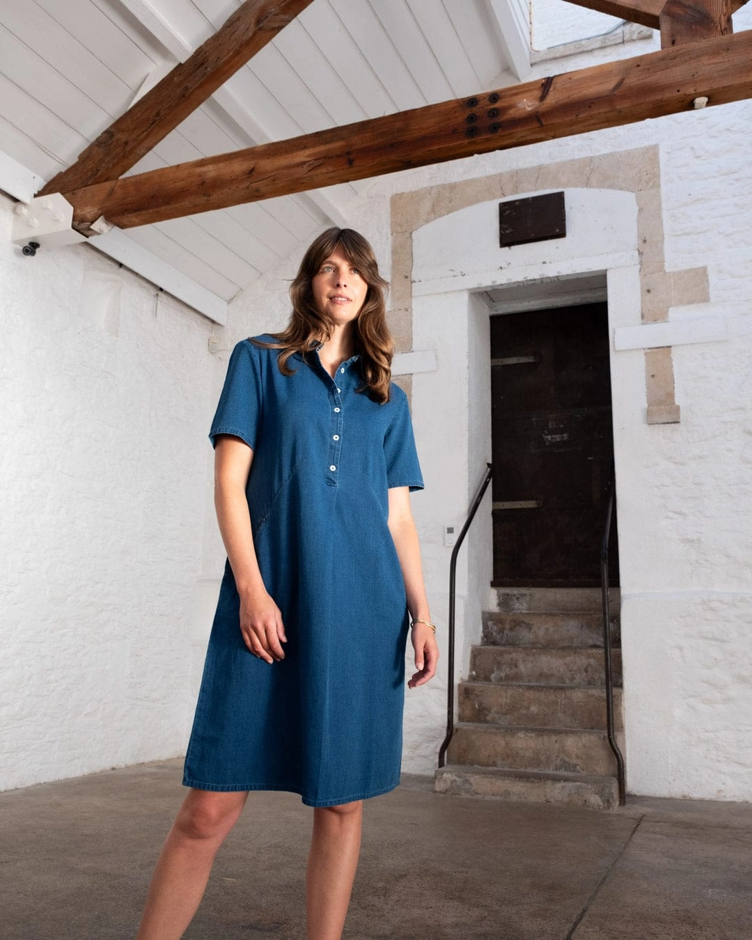 Alexa Women's Cotton Shirt Dress | Textured Denim
