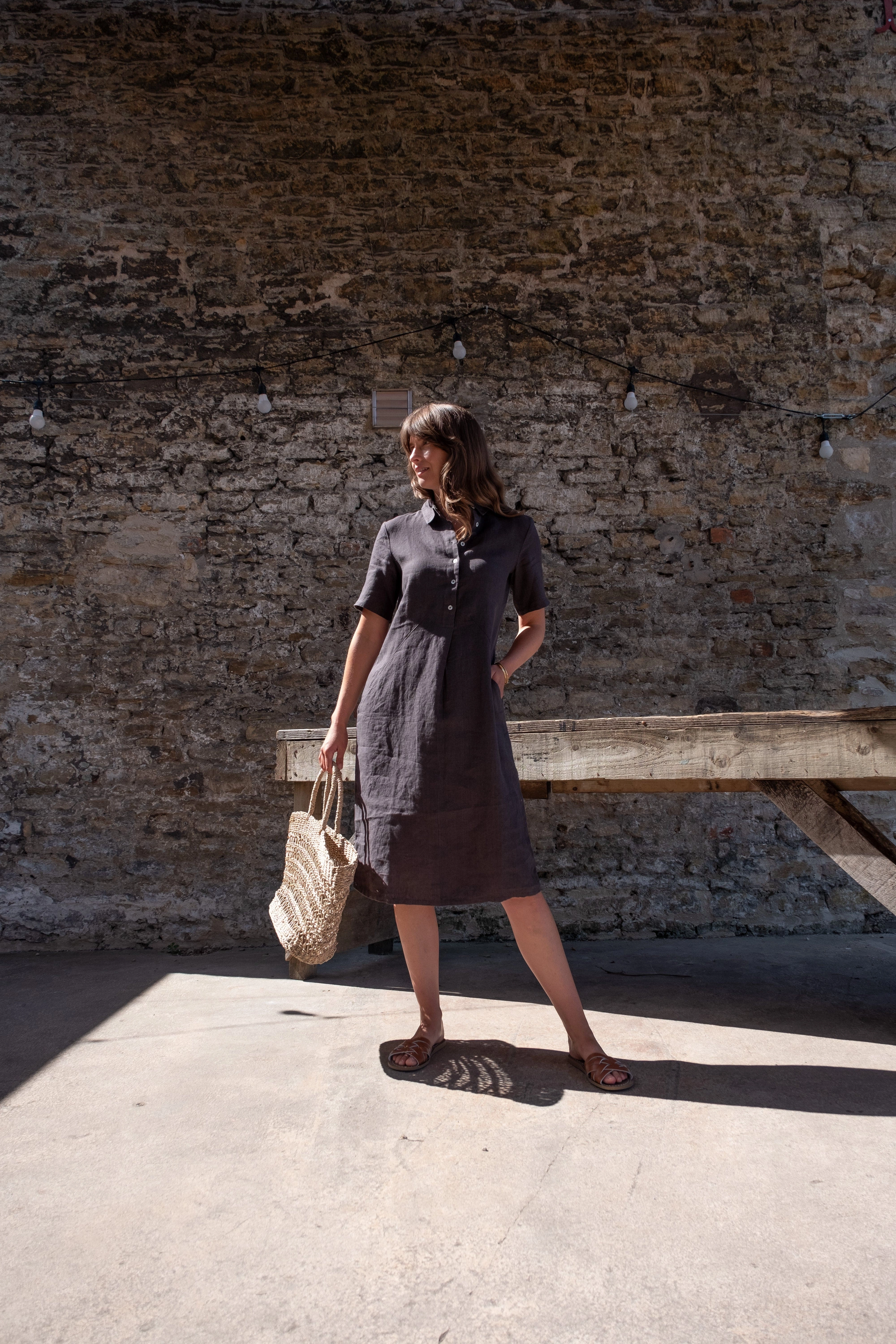 Alexa Women's Linen Shirt Dress | Grey Linen