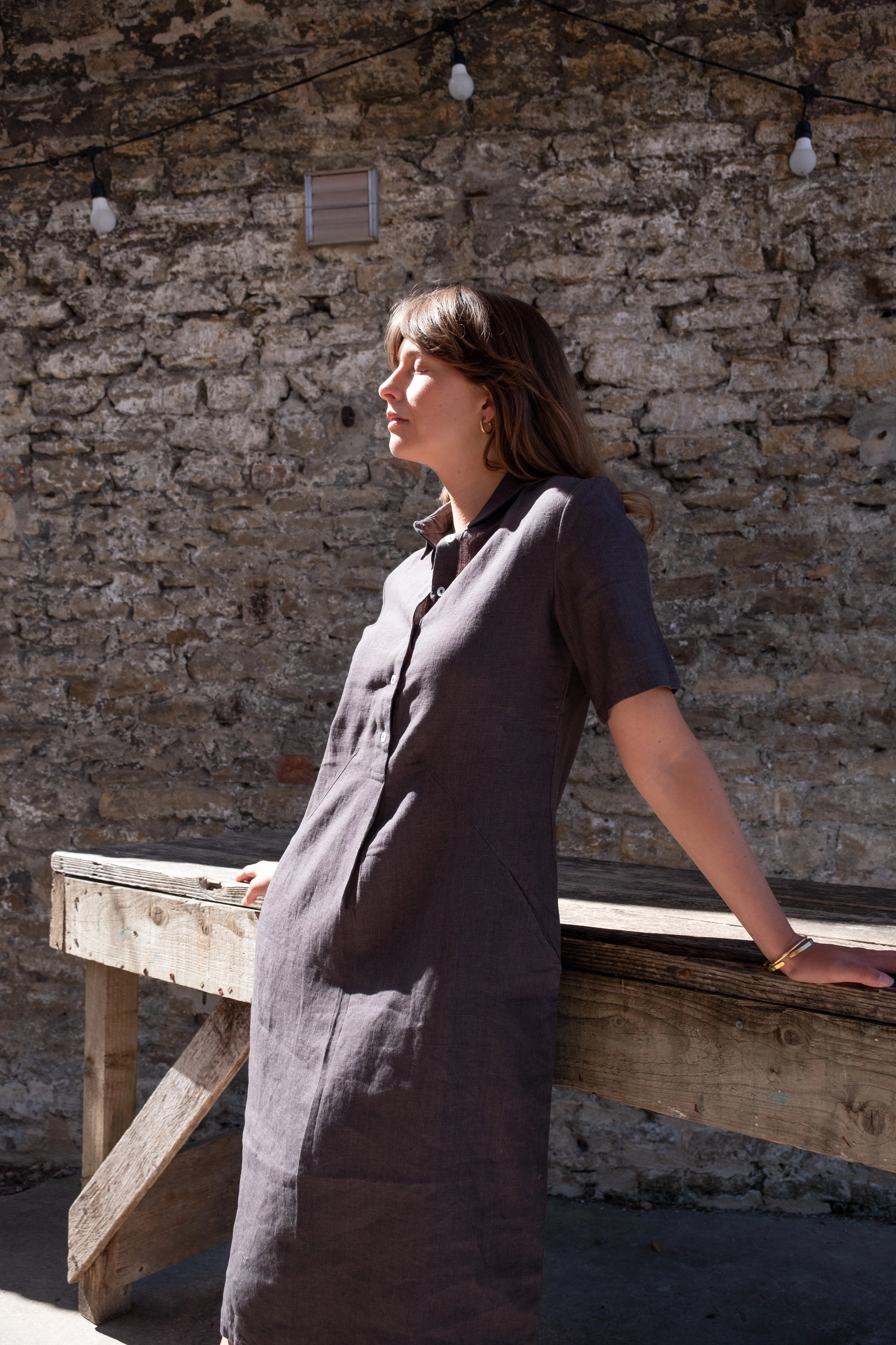 Alexa Women's Linen Shirt Dress | Grey Linen