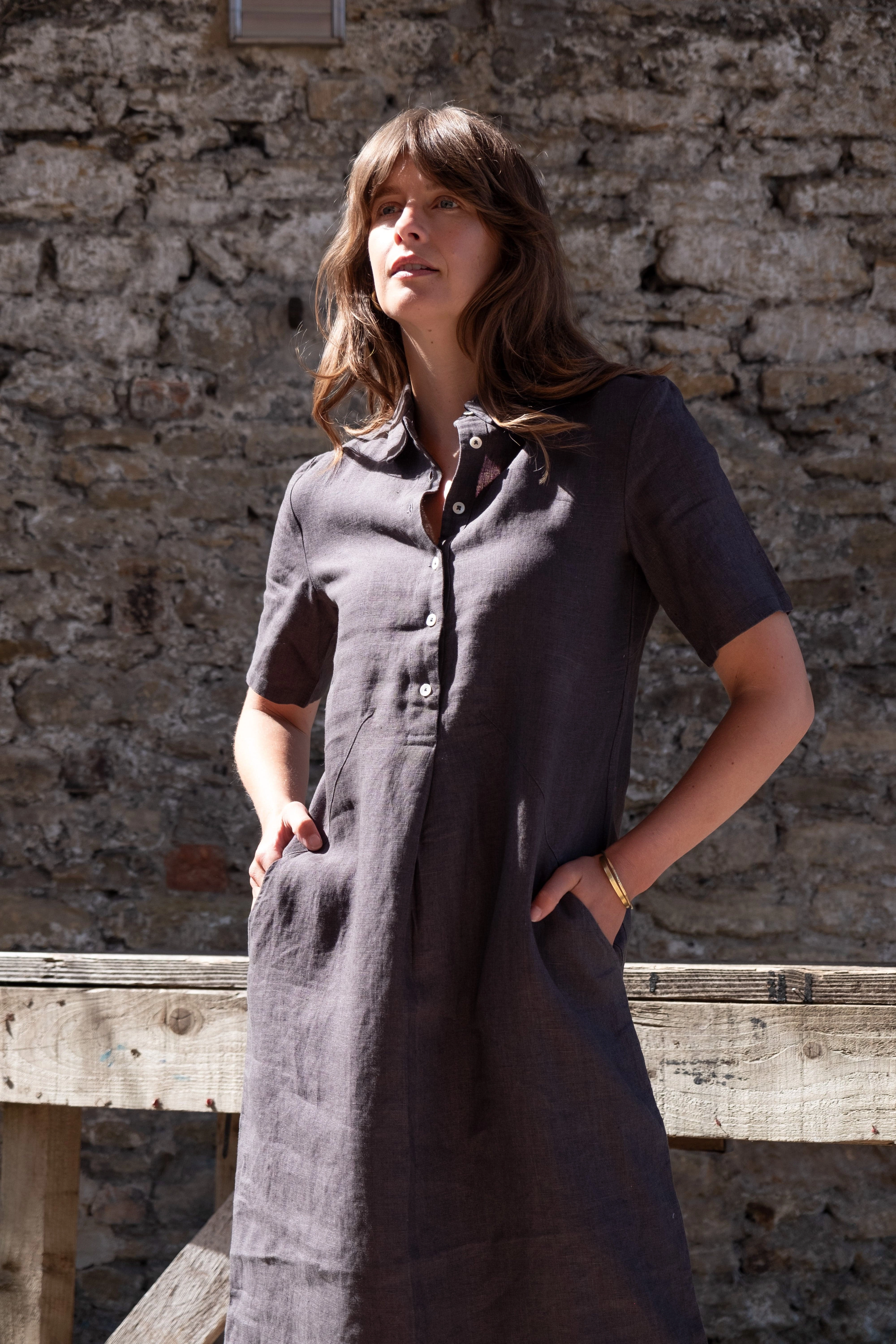 Alexa Women's Linen Shirt Dress | Grey Linen
