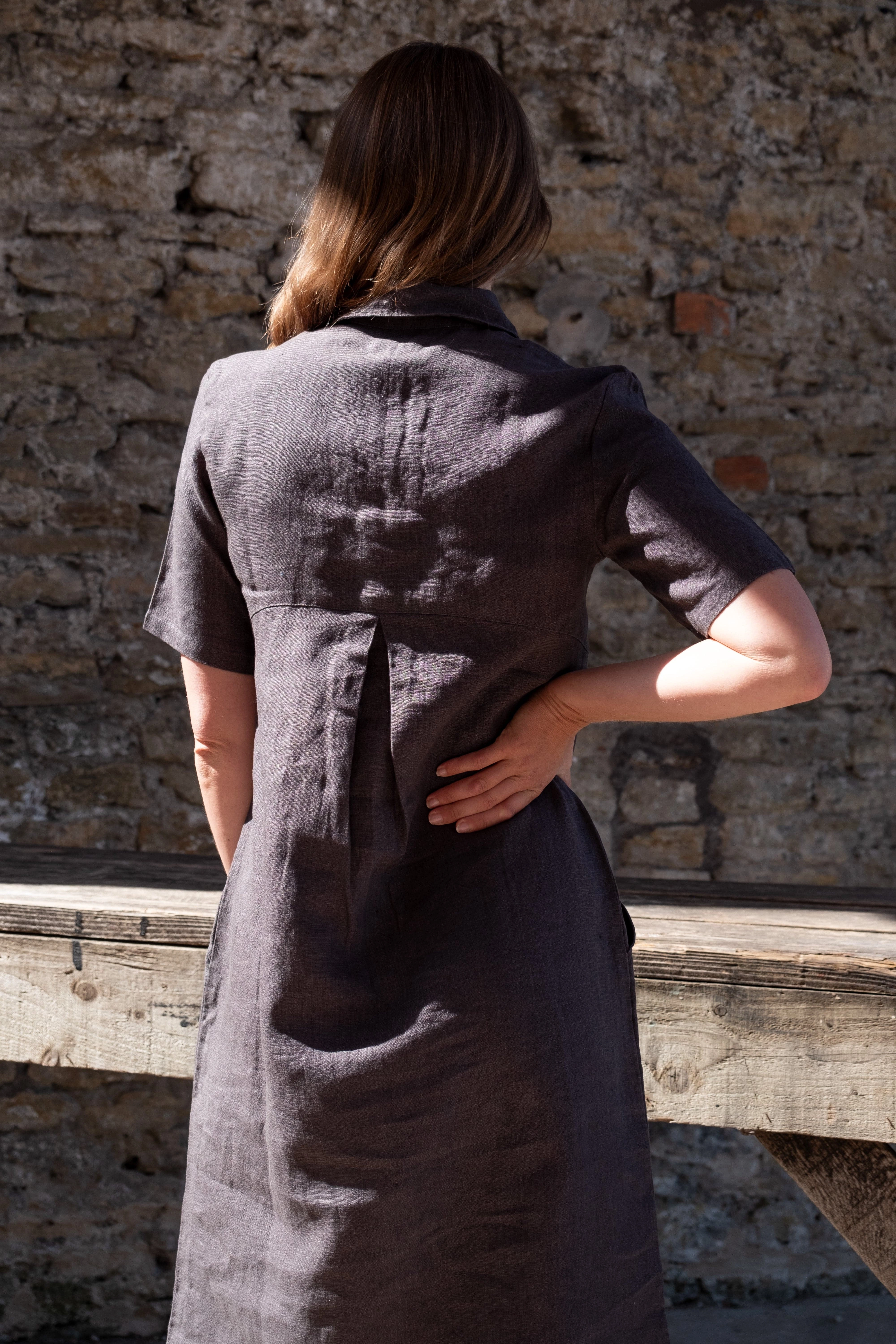 Alexa Women's Linen Shirt Dress | Grey Linen