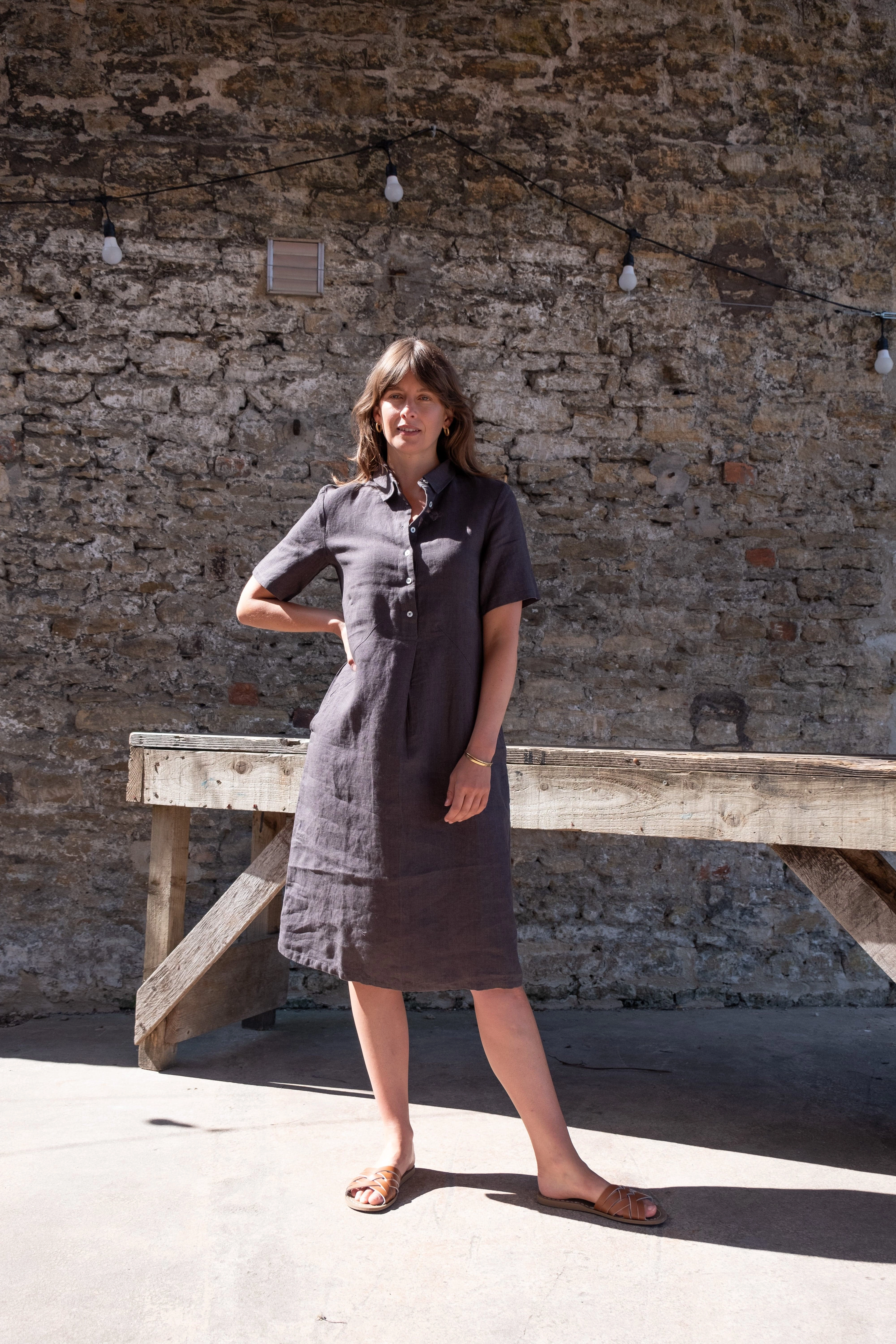 Alexa Women's Linen Shirt Dress | Grey Linen