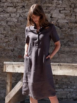 Alexa Women's Linen Shirt Dress | Grey Linen