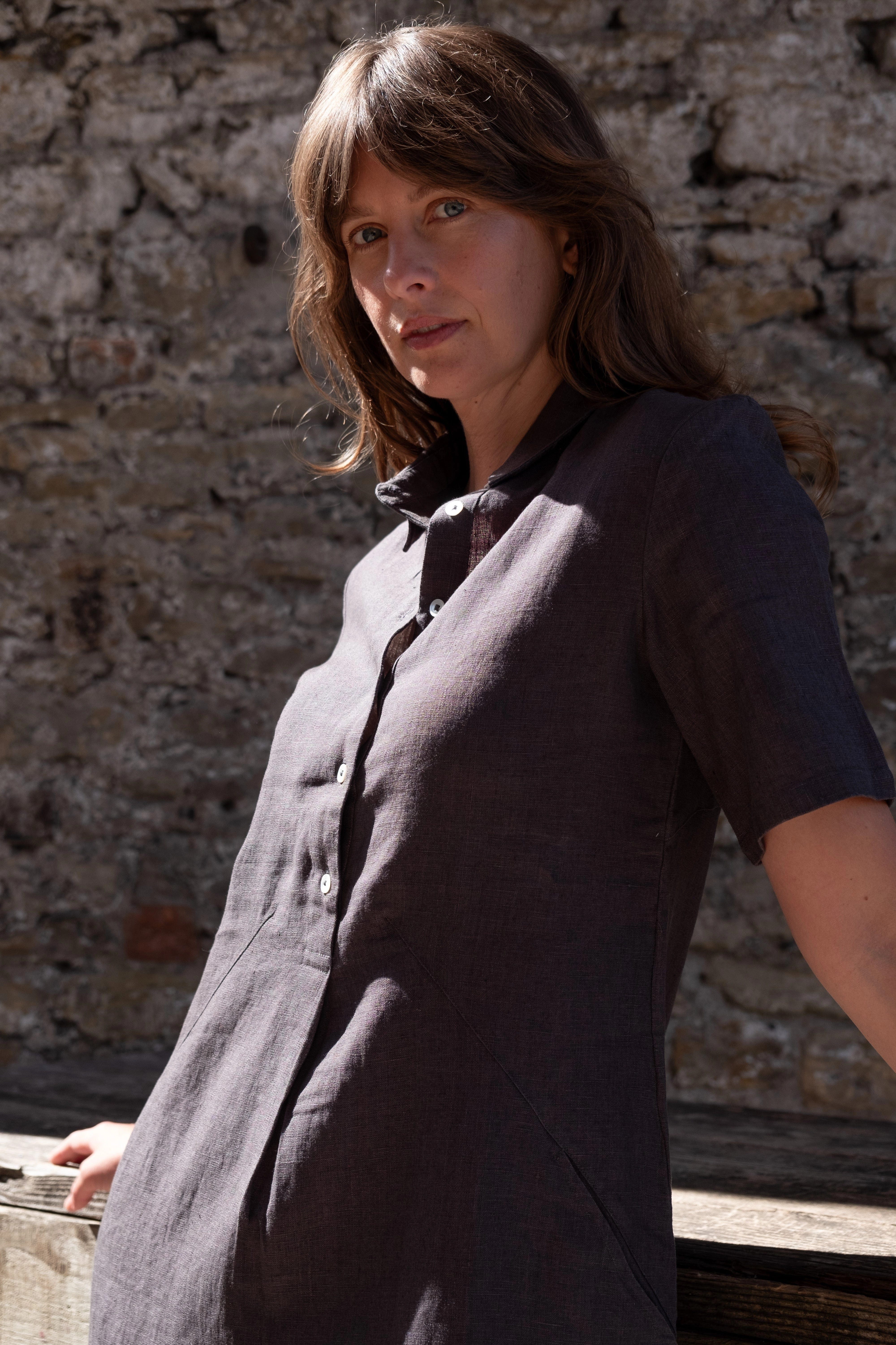 Alexa Women's Linen Shirt Dress | Grey Linen