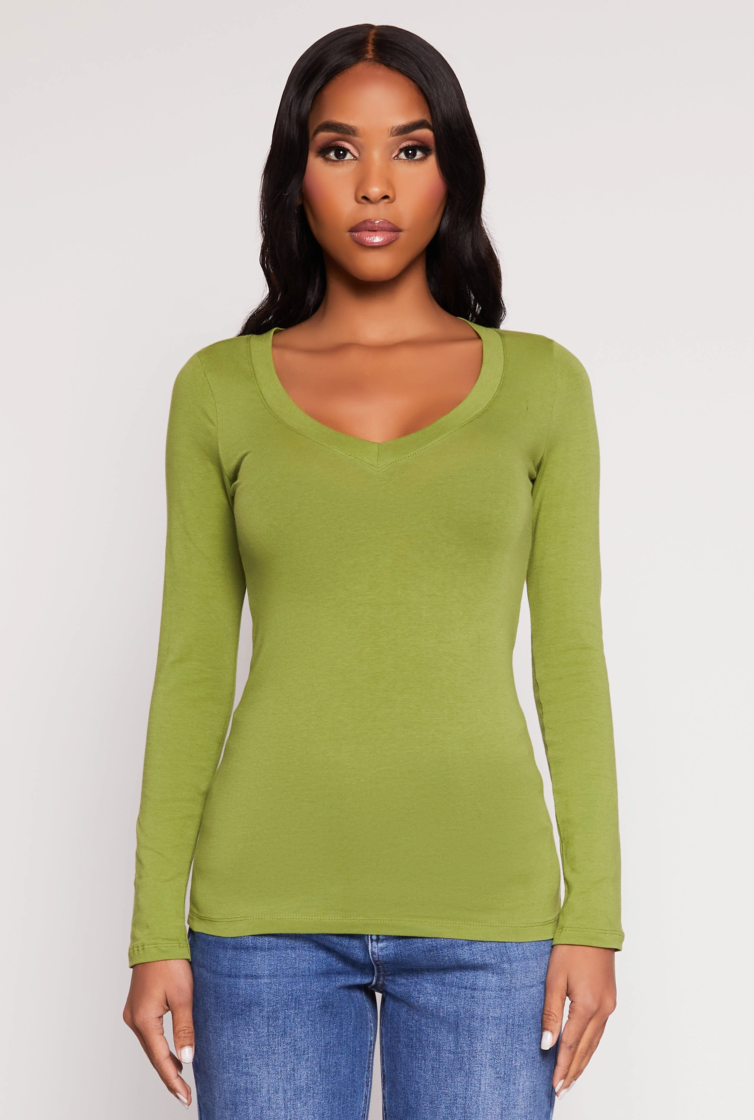 Basic Long Sleeve V Neck Tee
