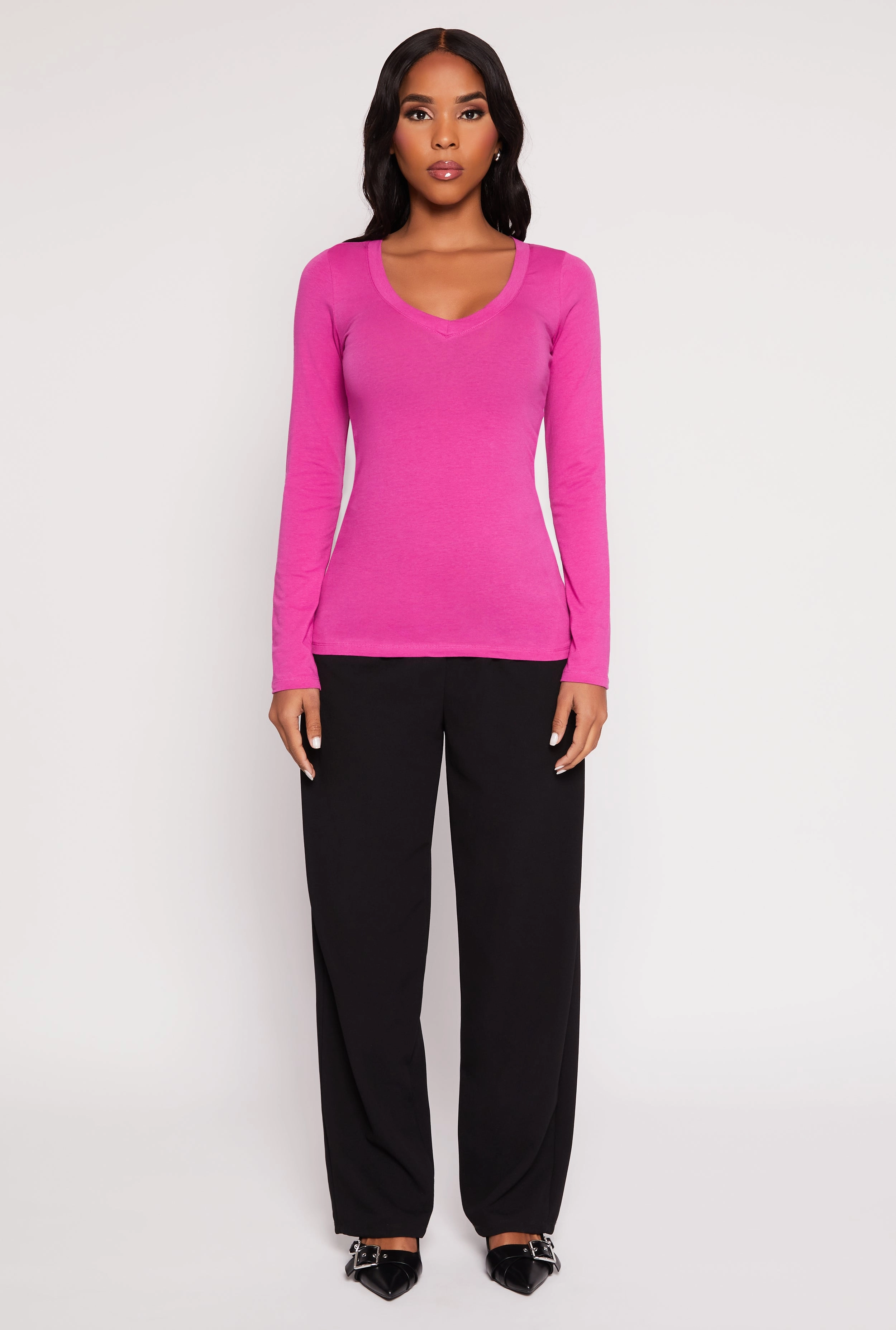 Basic Long Sleeve V Neck Tee