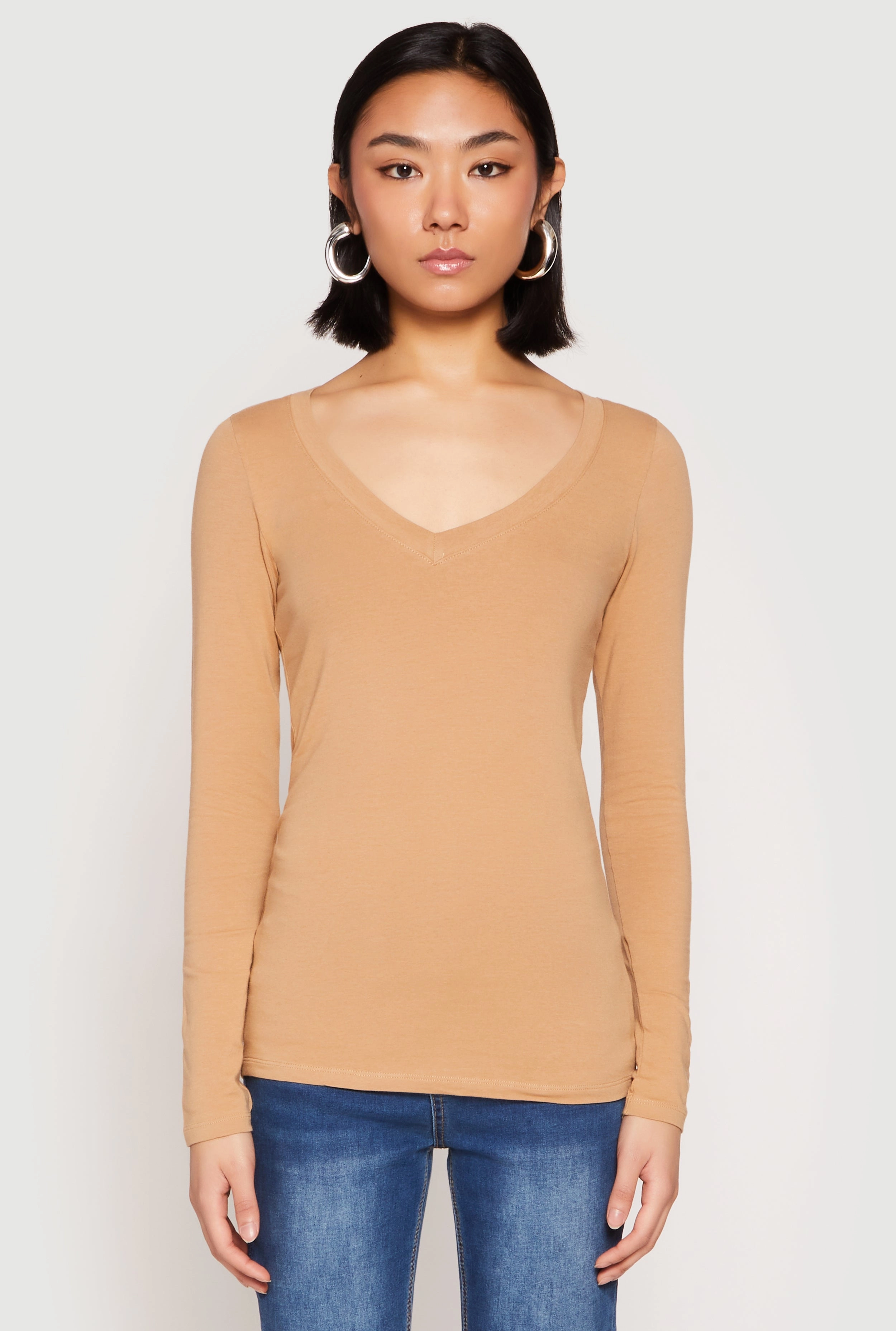 Basic Long Sleeve V Neck Tee