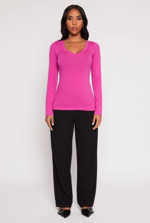 Basic Long Sleeve V Neck Tee