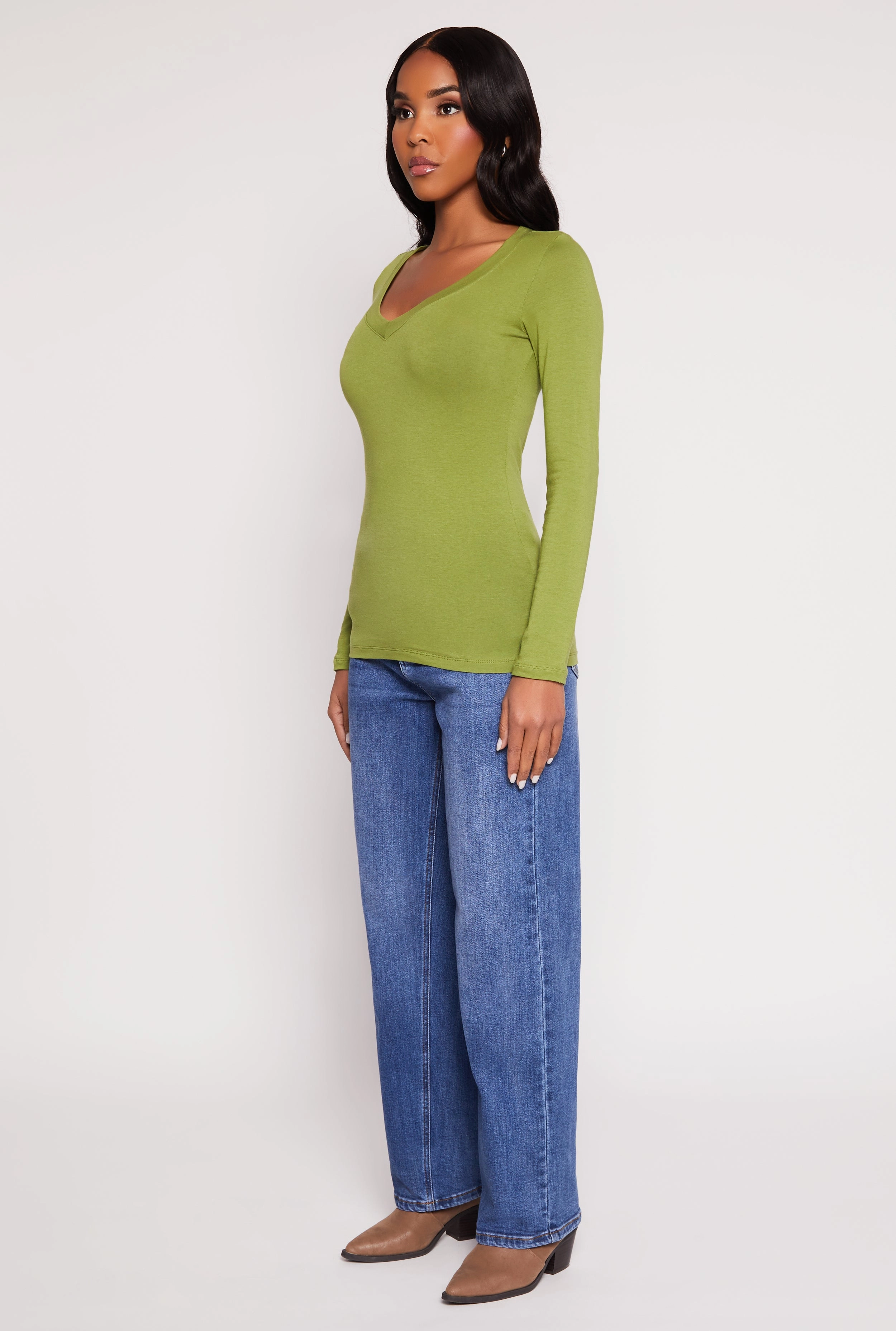 Basic Long Sleeve V Neck Tee