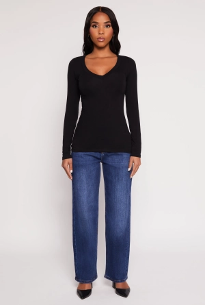 Basic Long Sleeve V Neck Tee