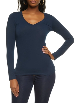 Basic Long Sleeve V Neck Tee