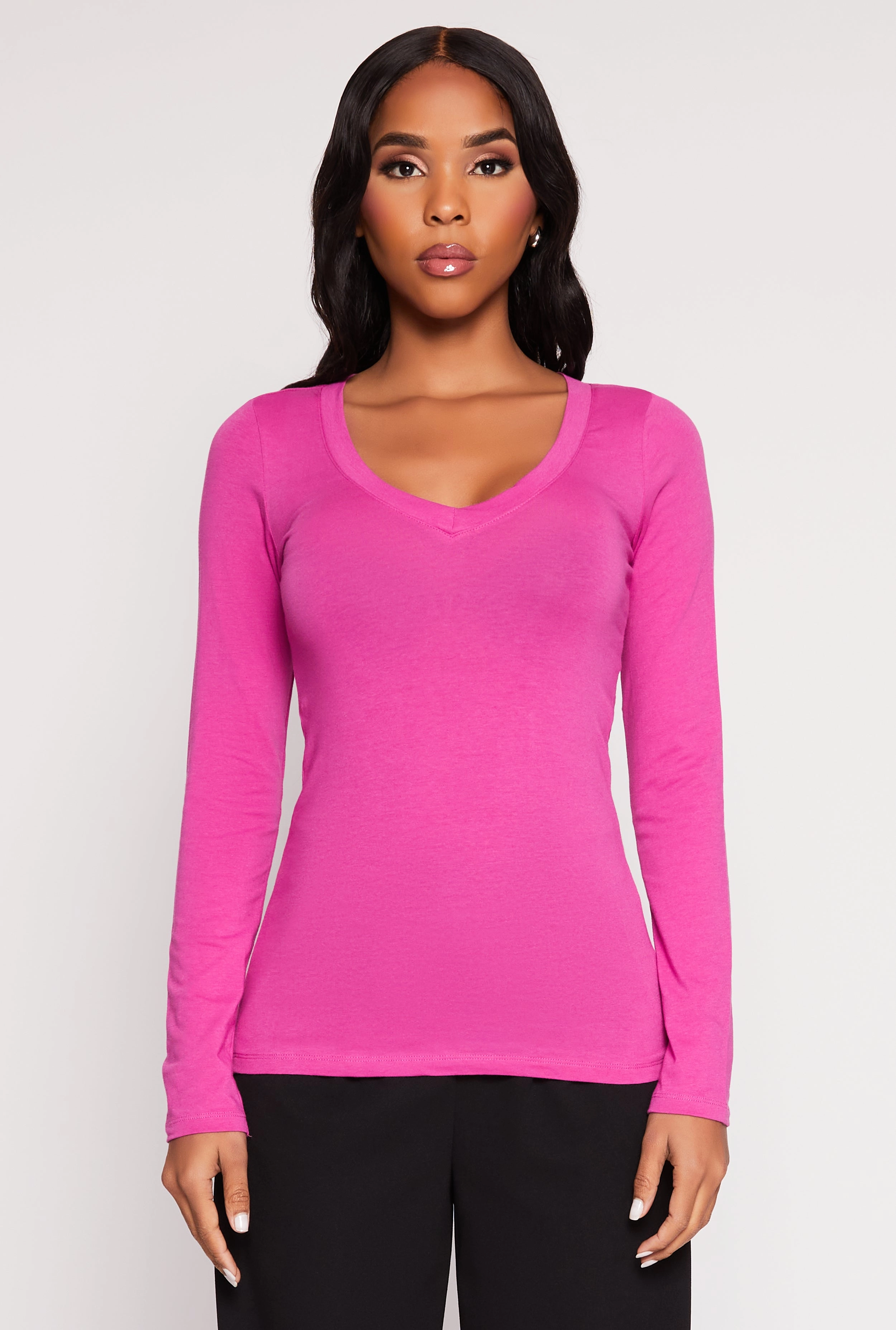 Basic Long Sleeve V Neck Tee