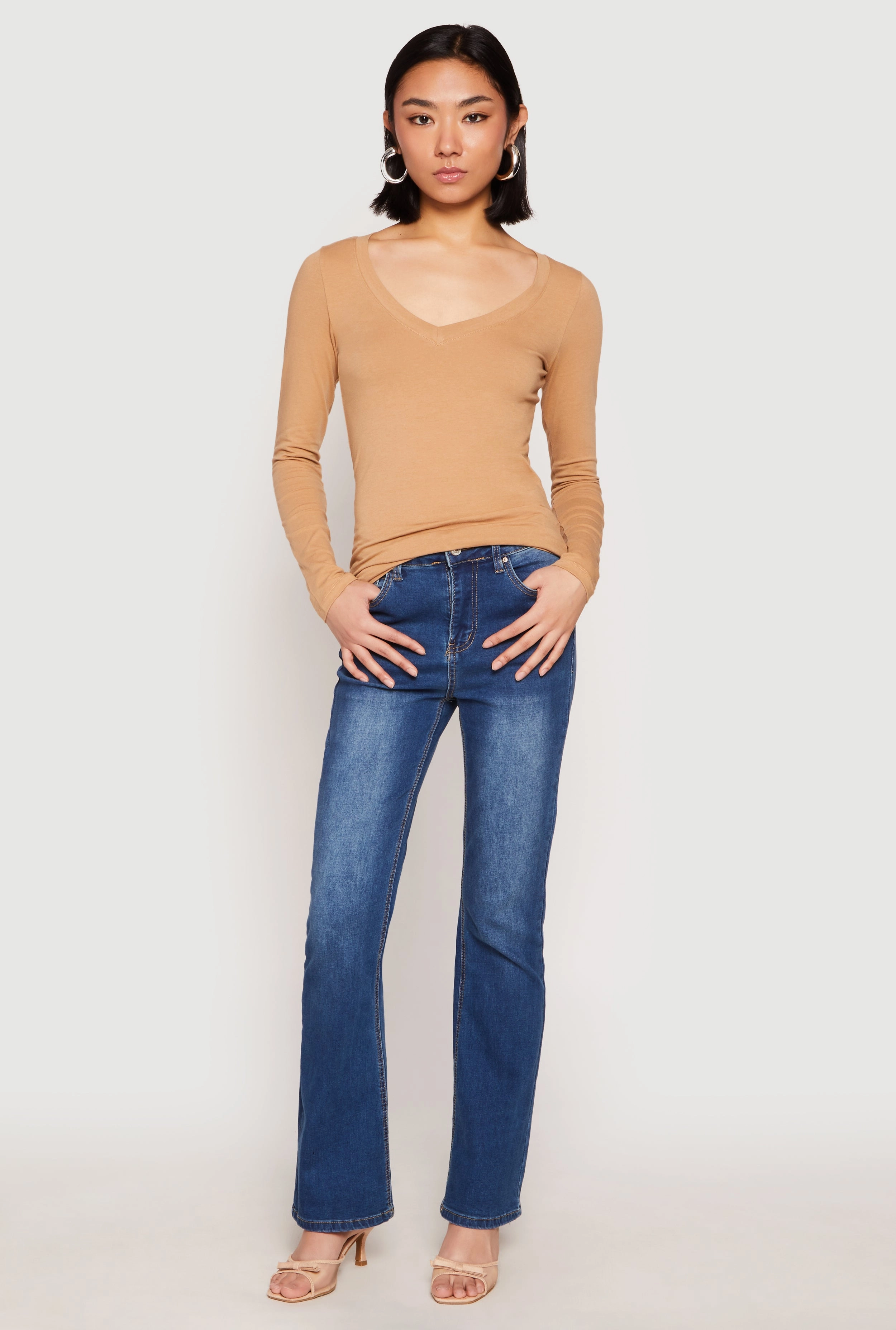 Basic Long Sleeve V Neck Tee