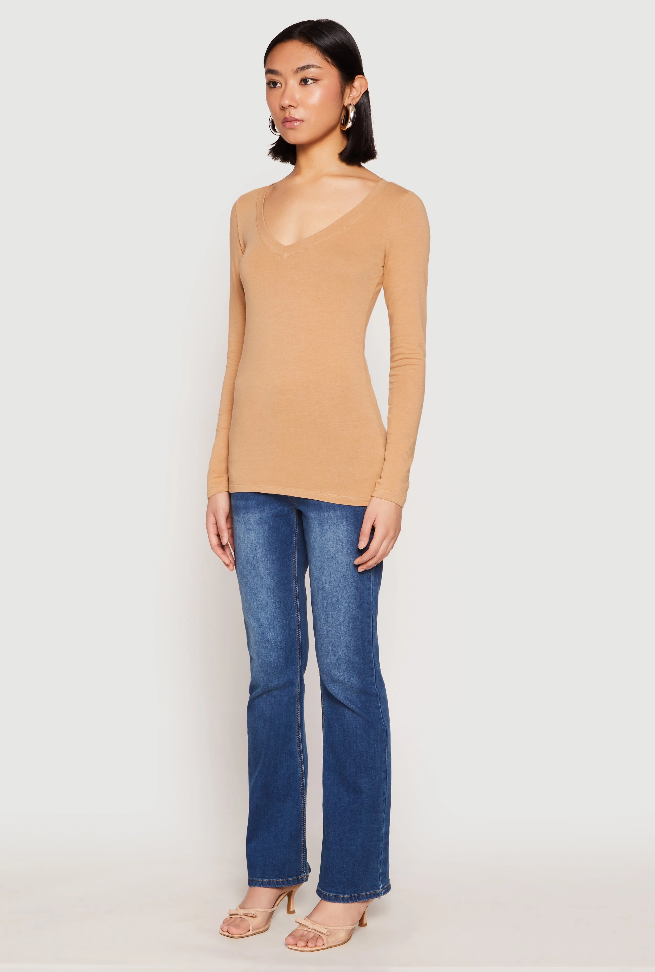 Basic Long Sleeve V Neck Tee