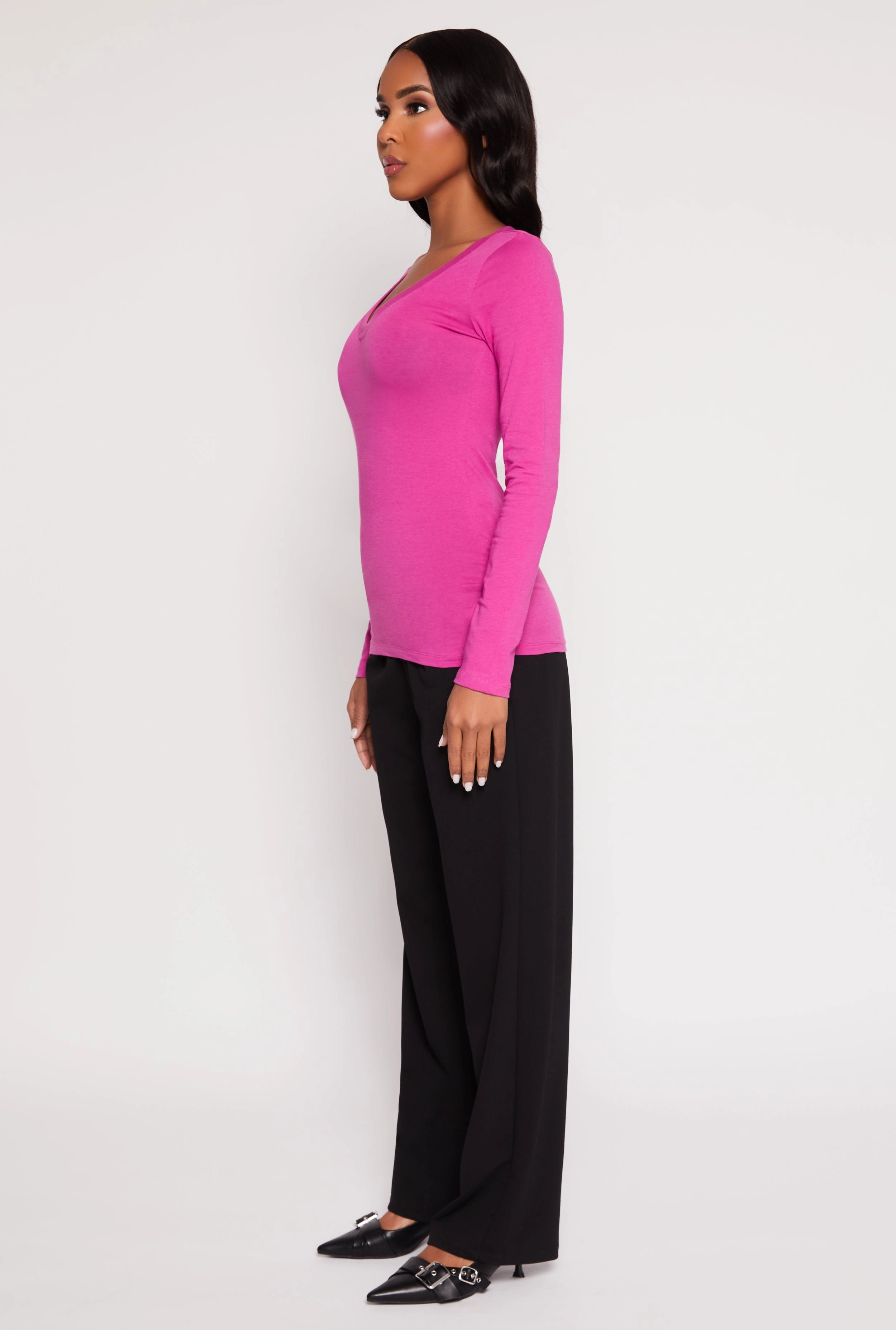 Basic Long Sleeve V Neck Tee