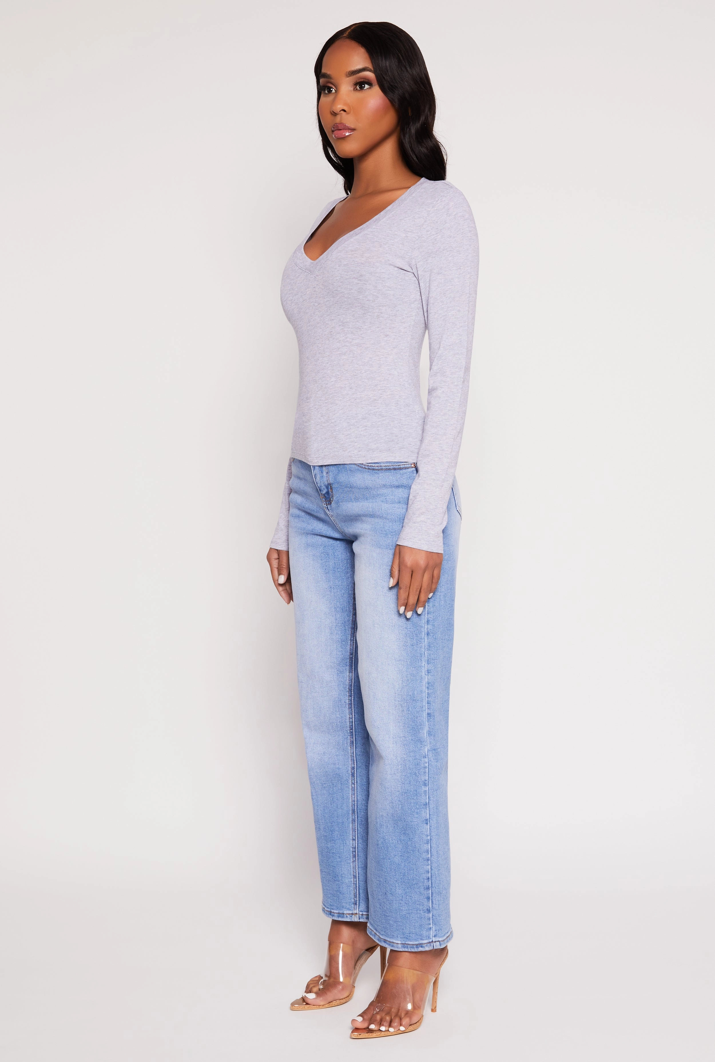Basic Long Sleeve V Neck Top