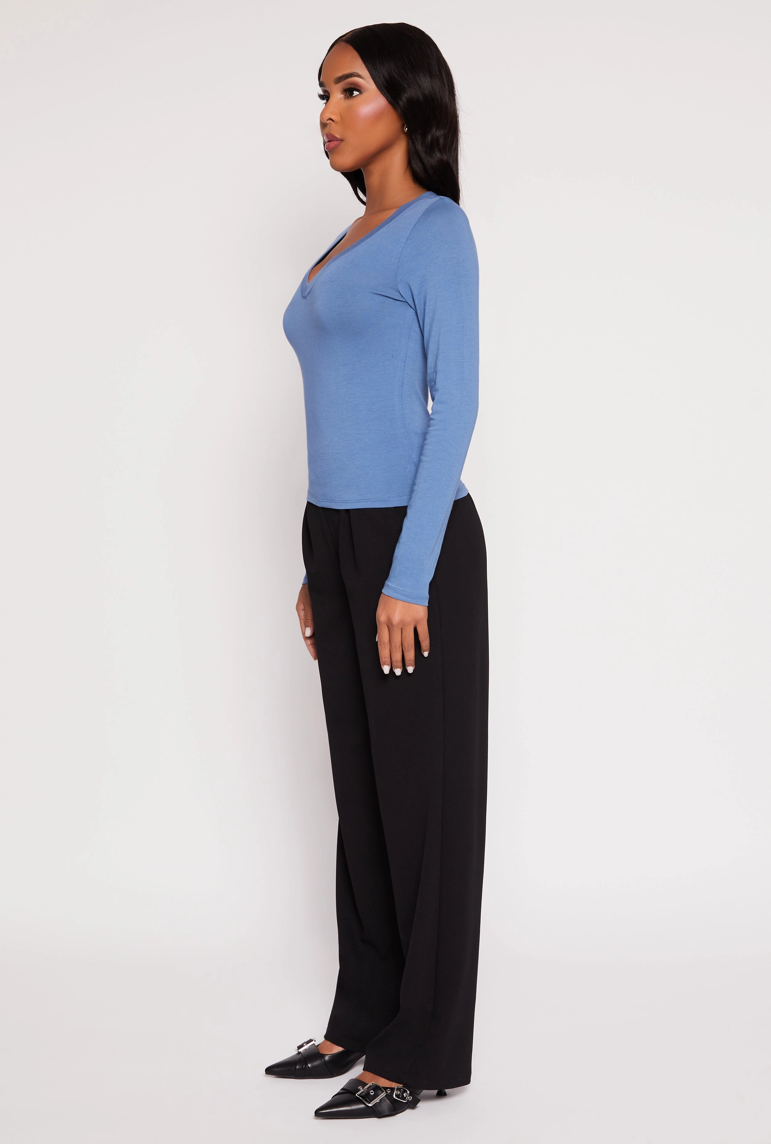 Basic Long Sleeve V Neck Top