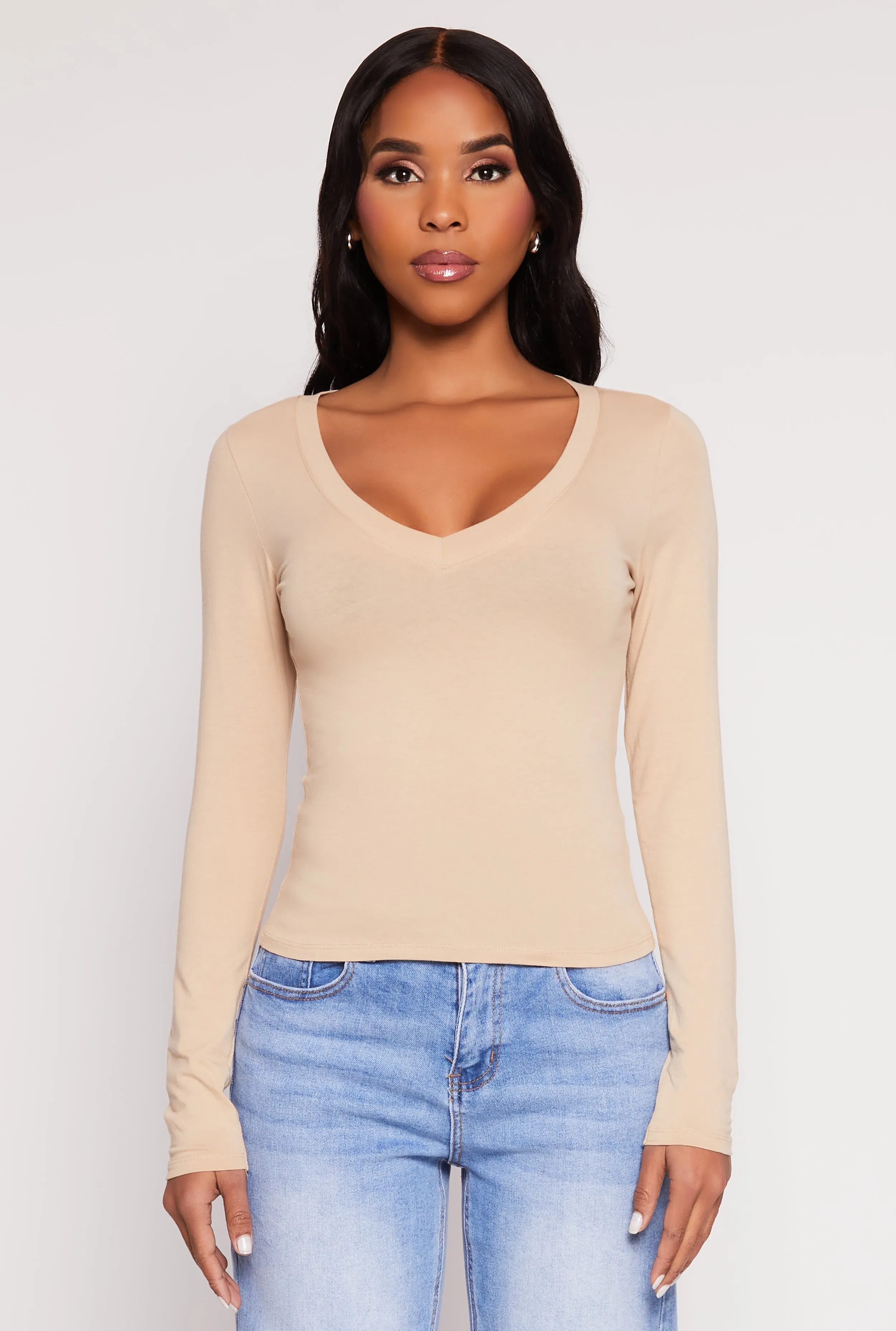 Basic Long Sleeve V Neck Top