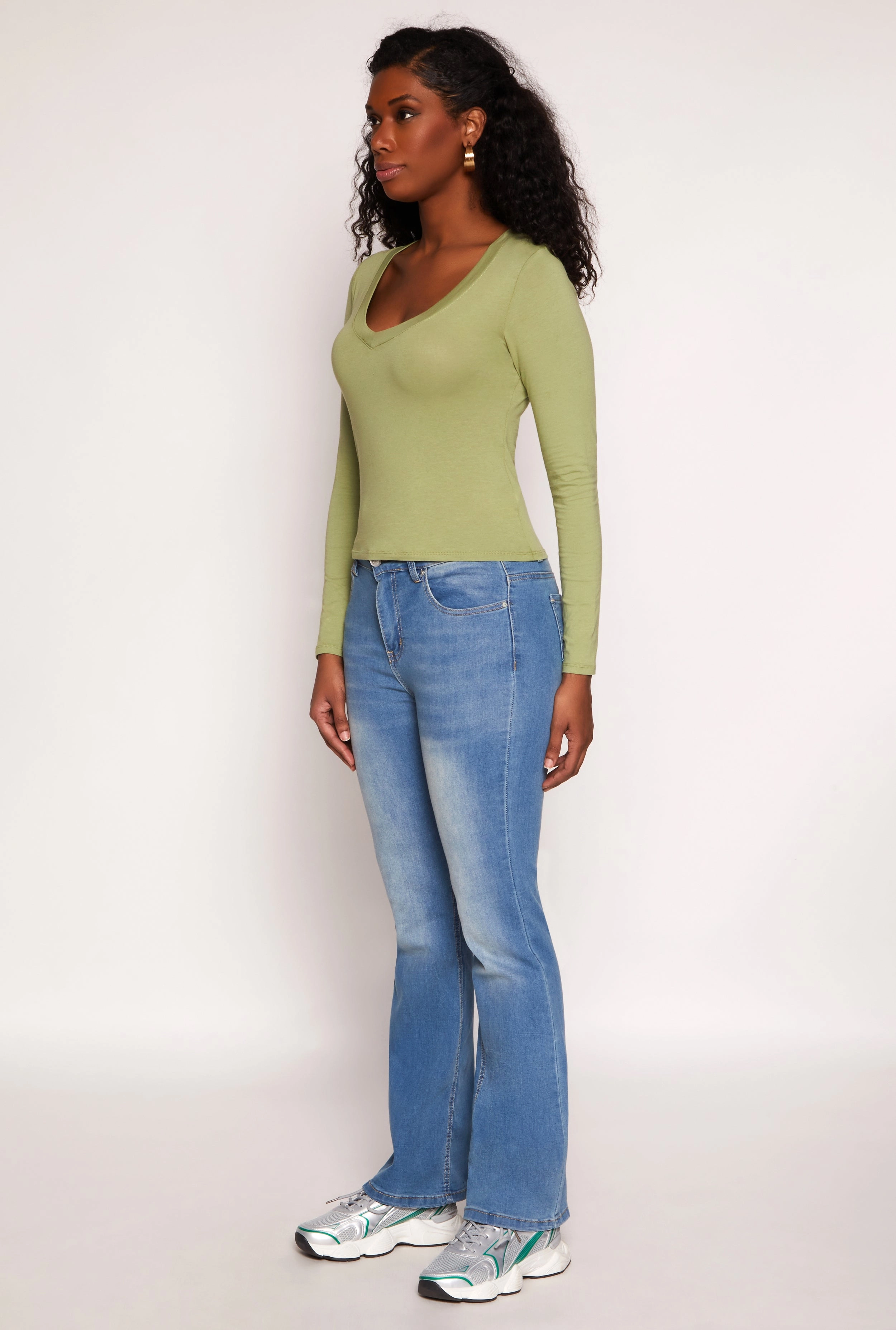 Basic Long Sleeve V Neck Top