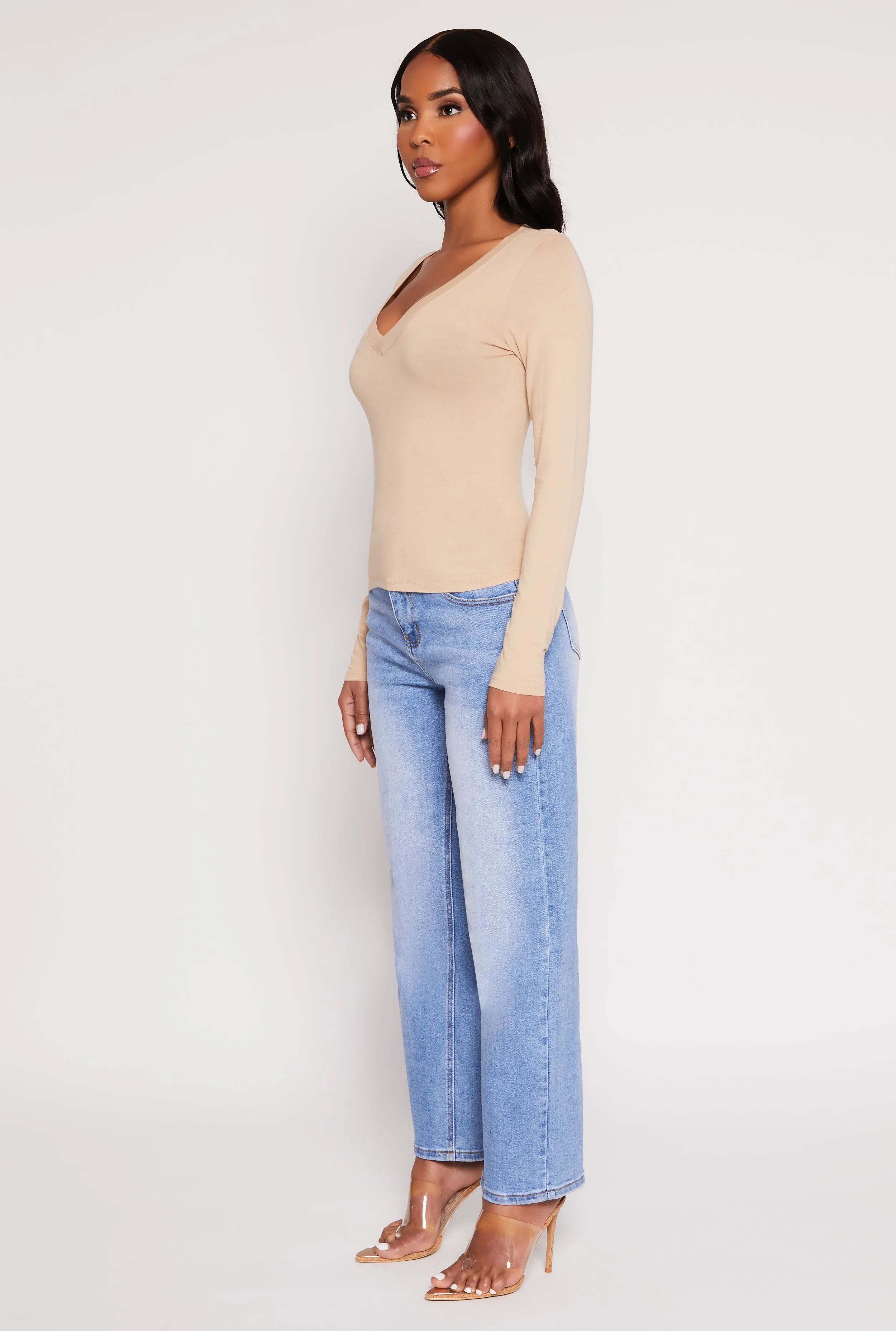 Basic Long Sleeve V Neck Top