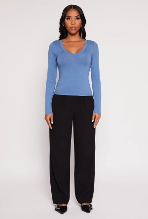 Basic Long Sleeve V Neck Top