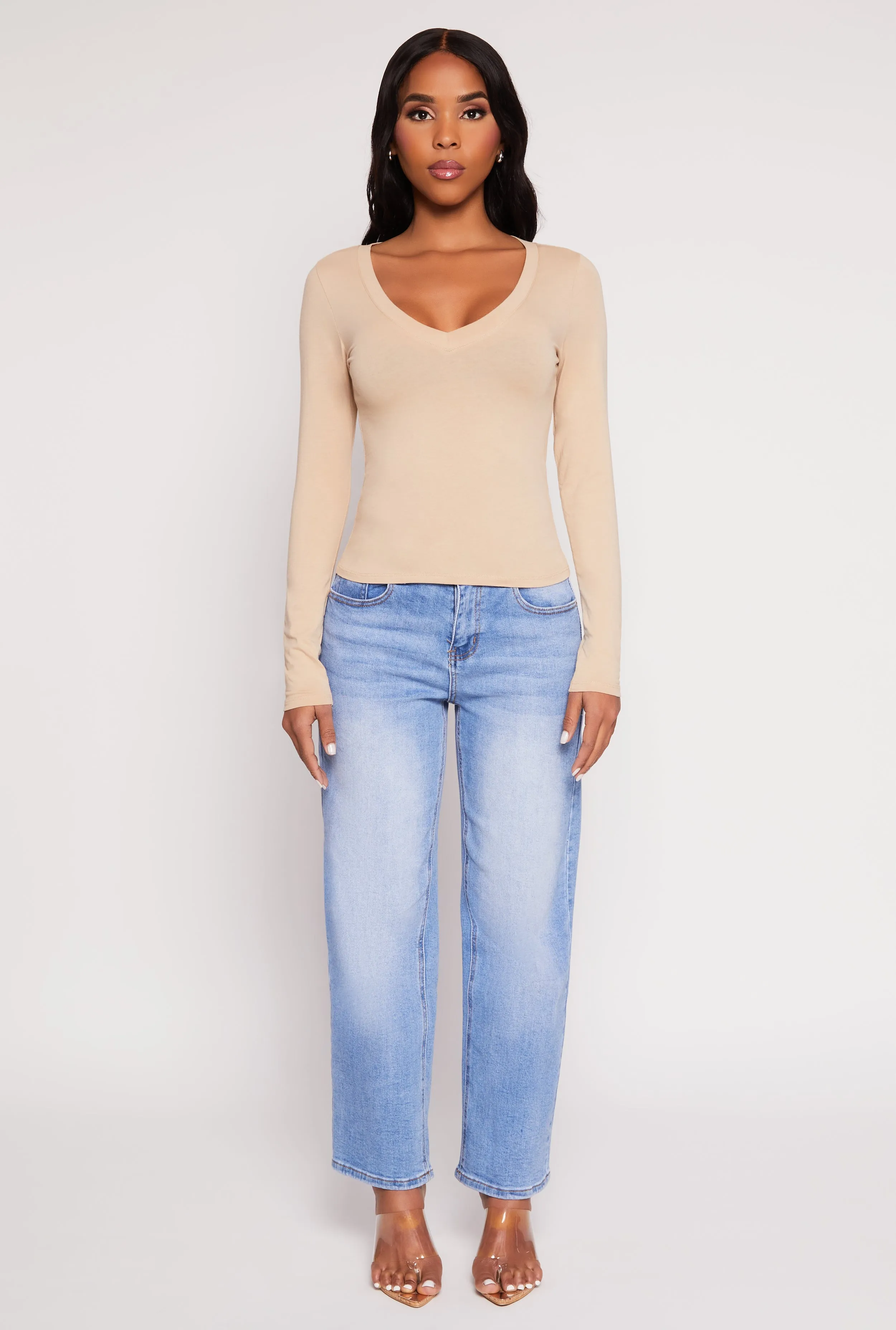 Basic Long Sleeve V Neck Top