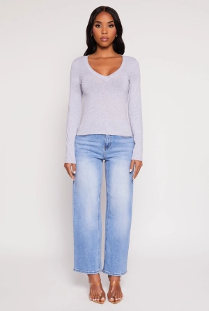 Basic Long Sleeve V Neck Top