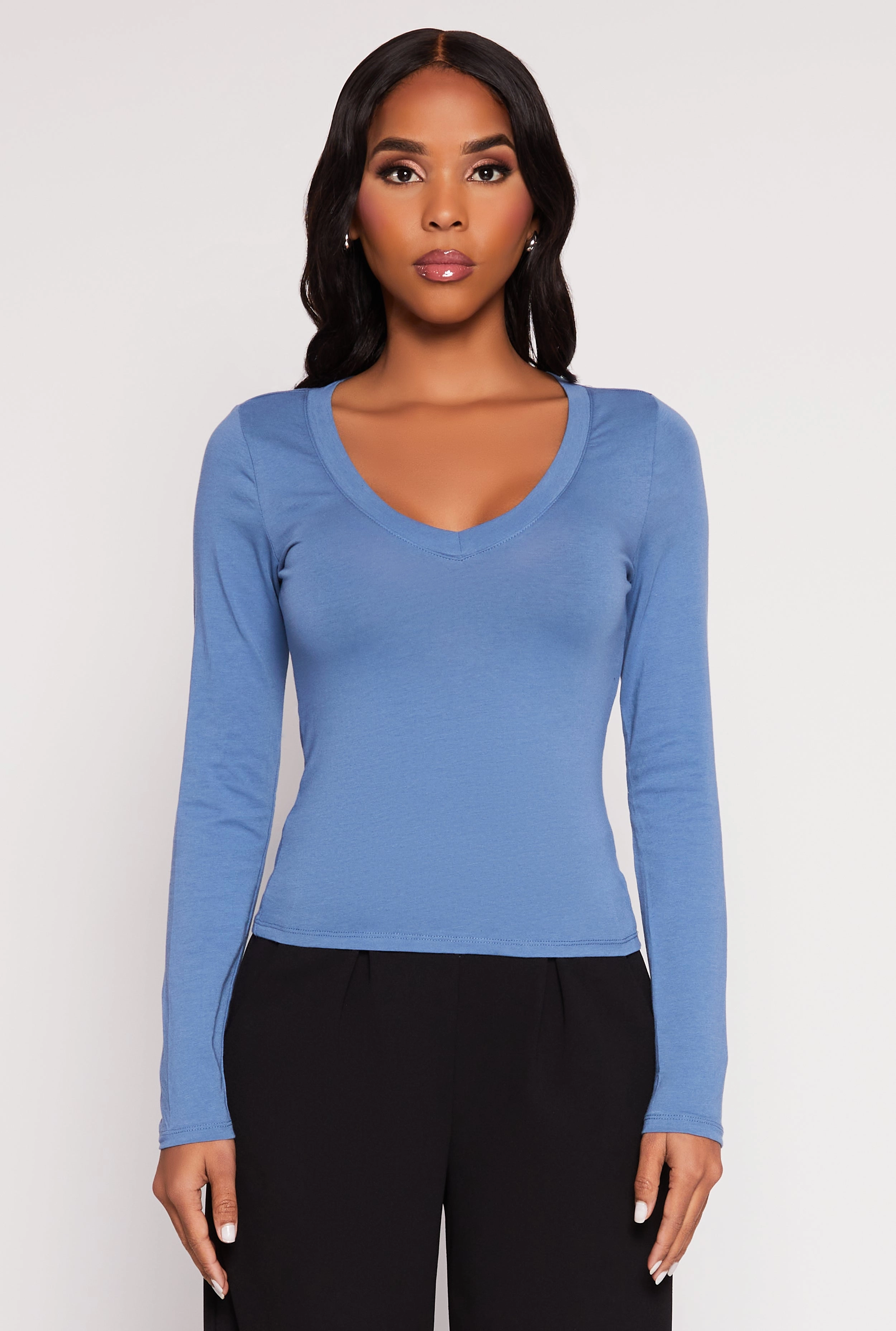 Basic Long Sleeve V Neck Top