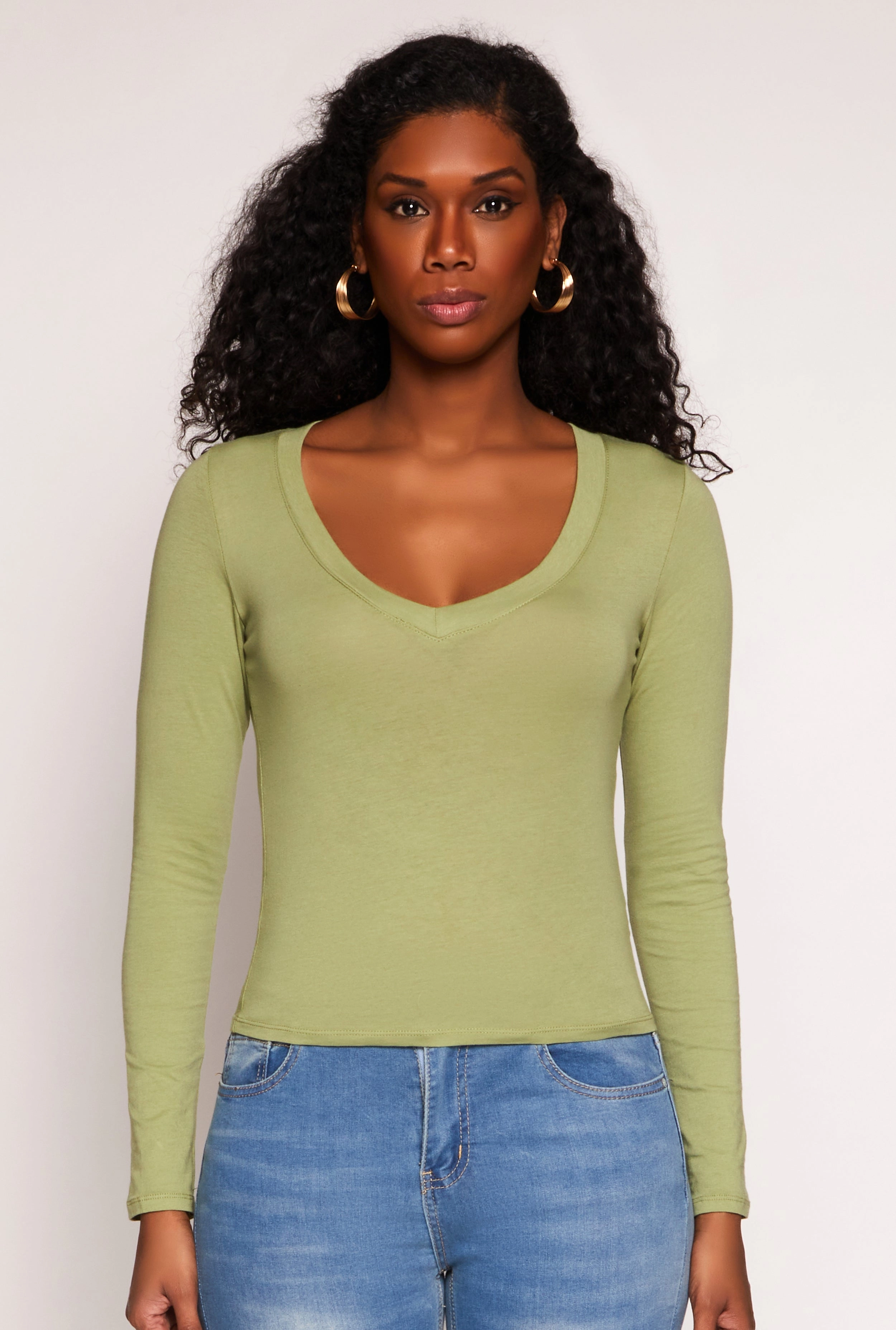 Basic Long Sleeve V Neck Top