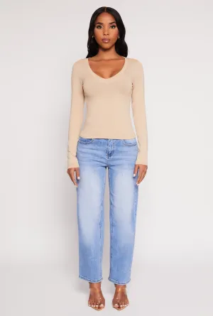 Basic Long Sleeve V Neck Top