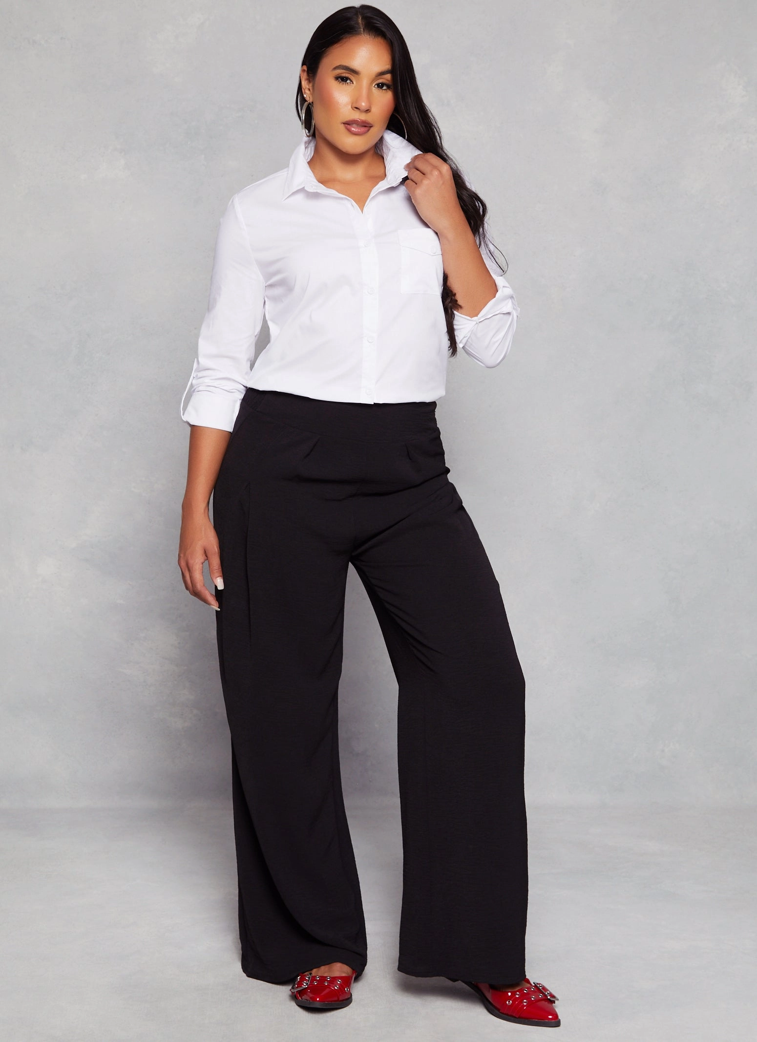 Basic Poplin Button Front Shirt
