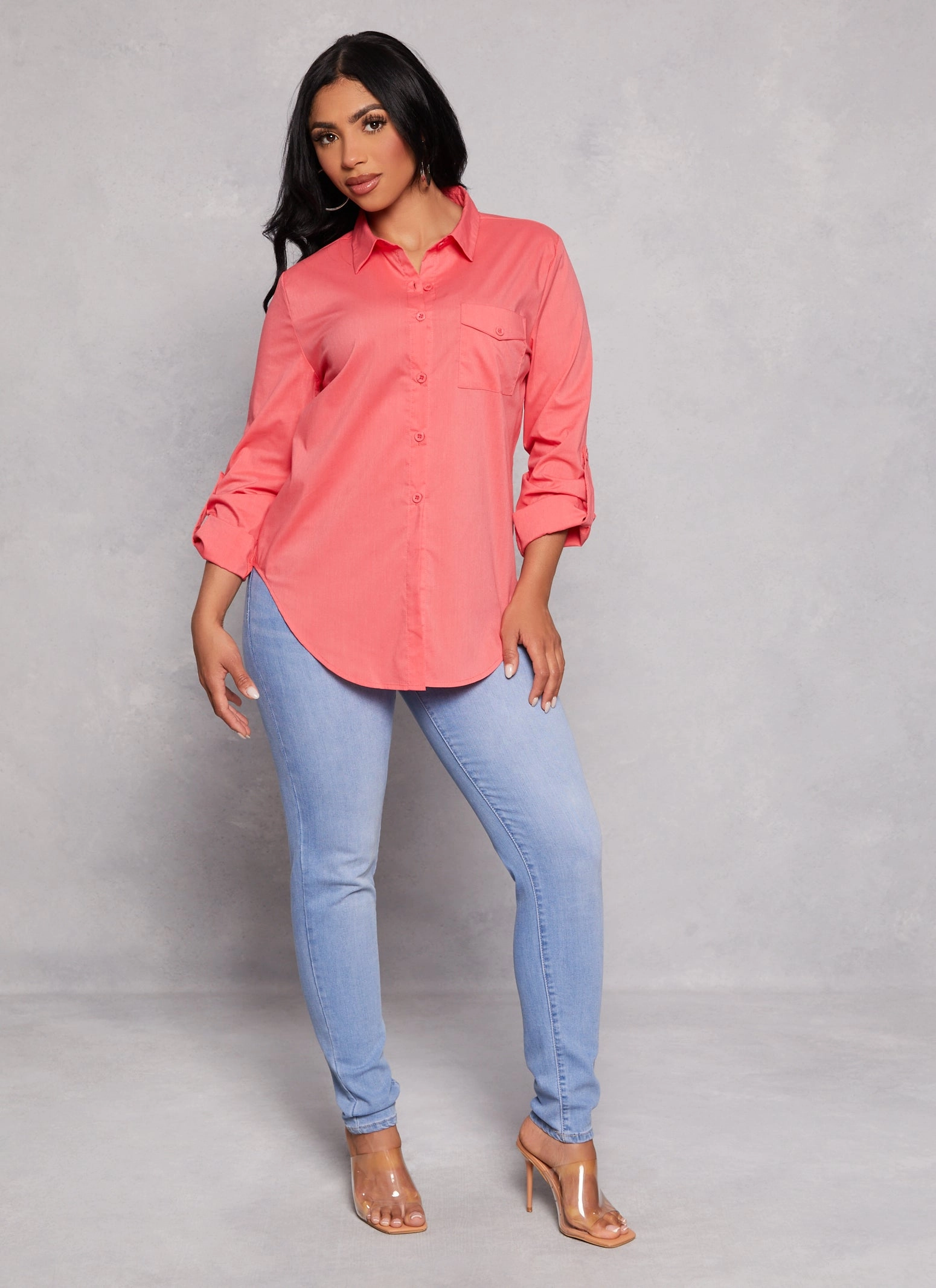 Basic Poplin Button Front Shirt