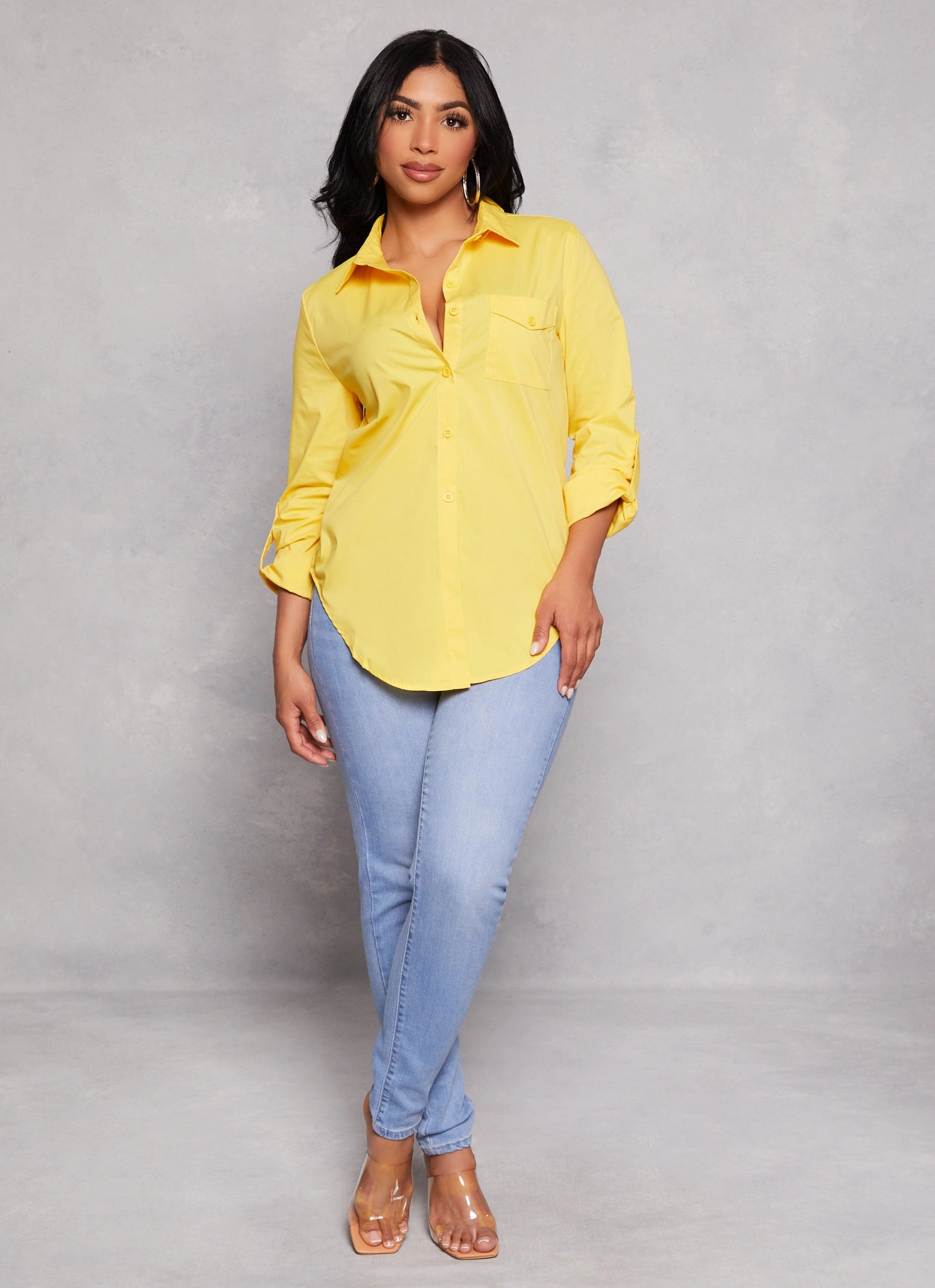 Basic Poplin Button Front Shirt
