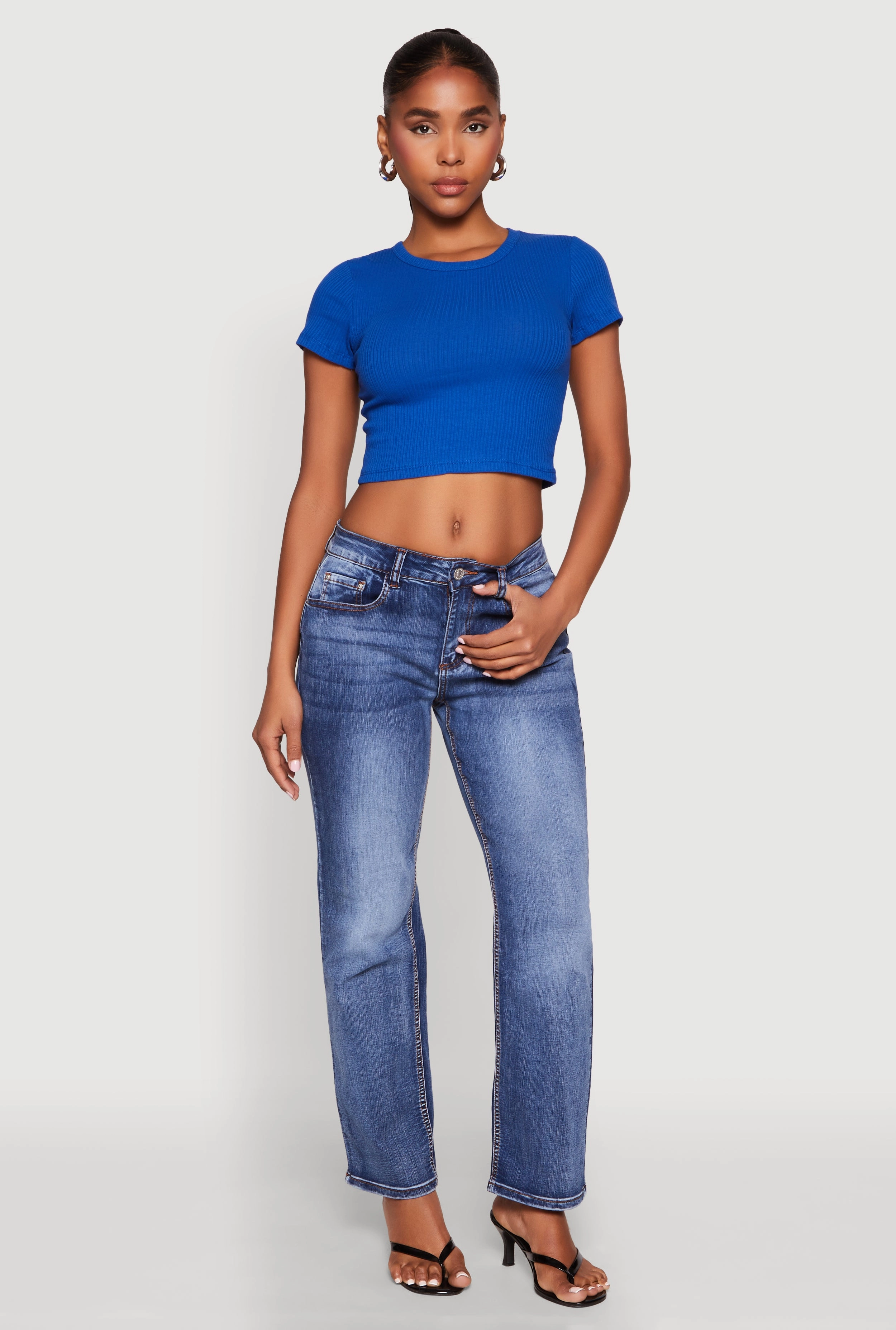 Basic Ribbed Knit Cropped Tee