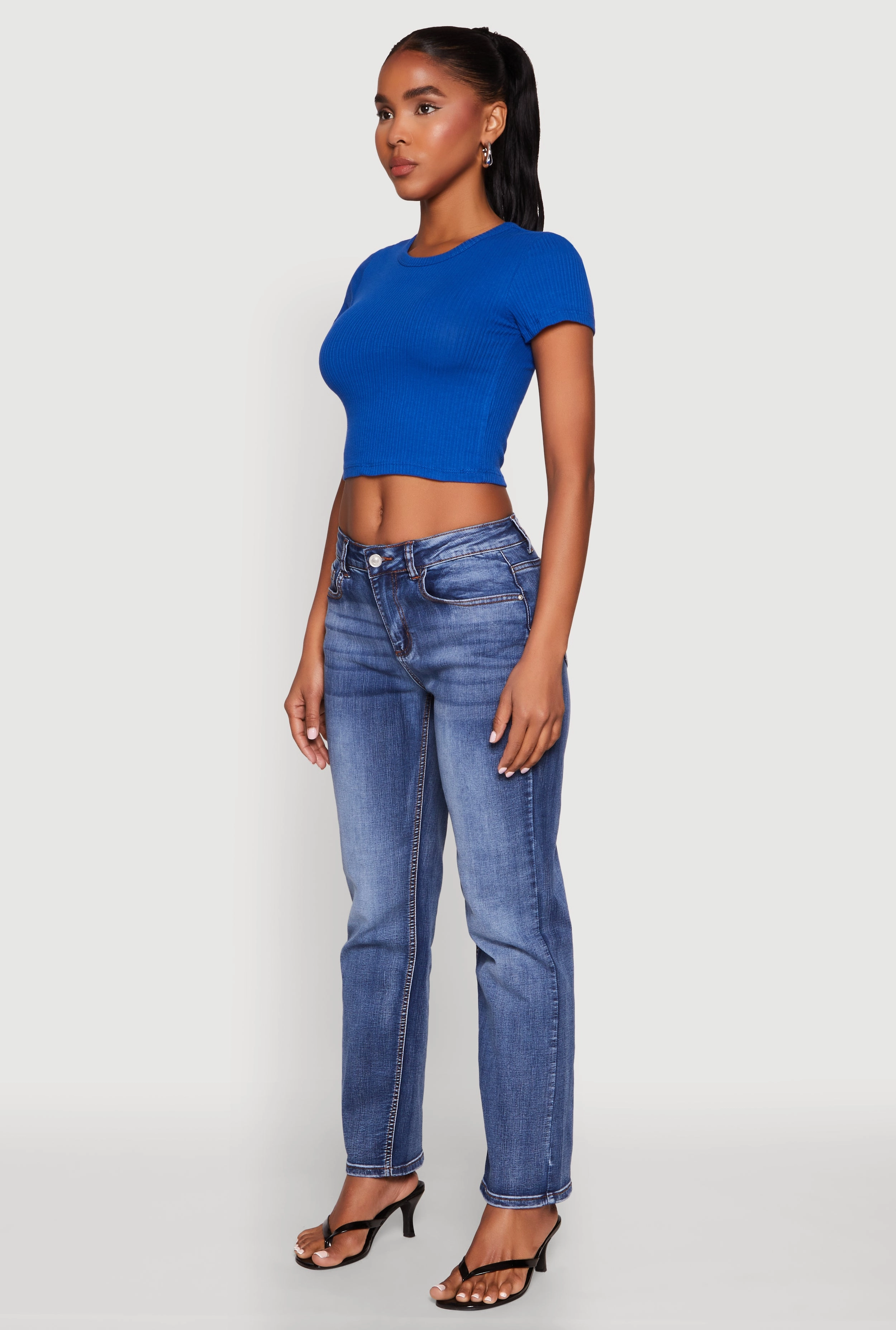 Basic Ribbed Knit Cropped Tee