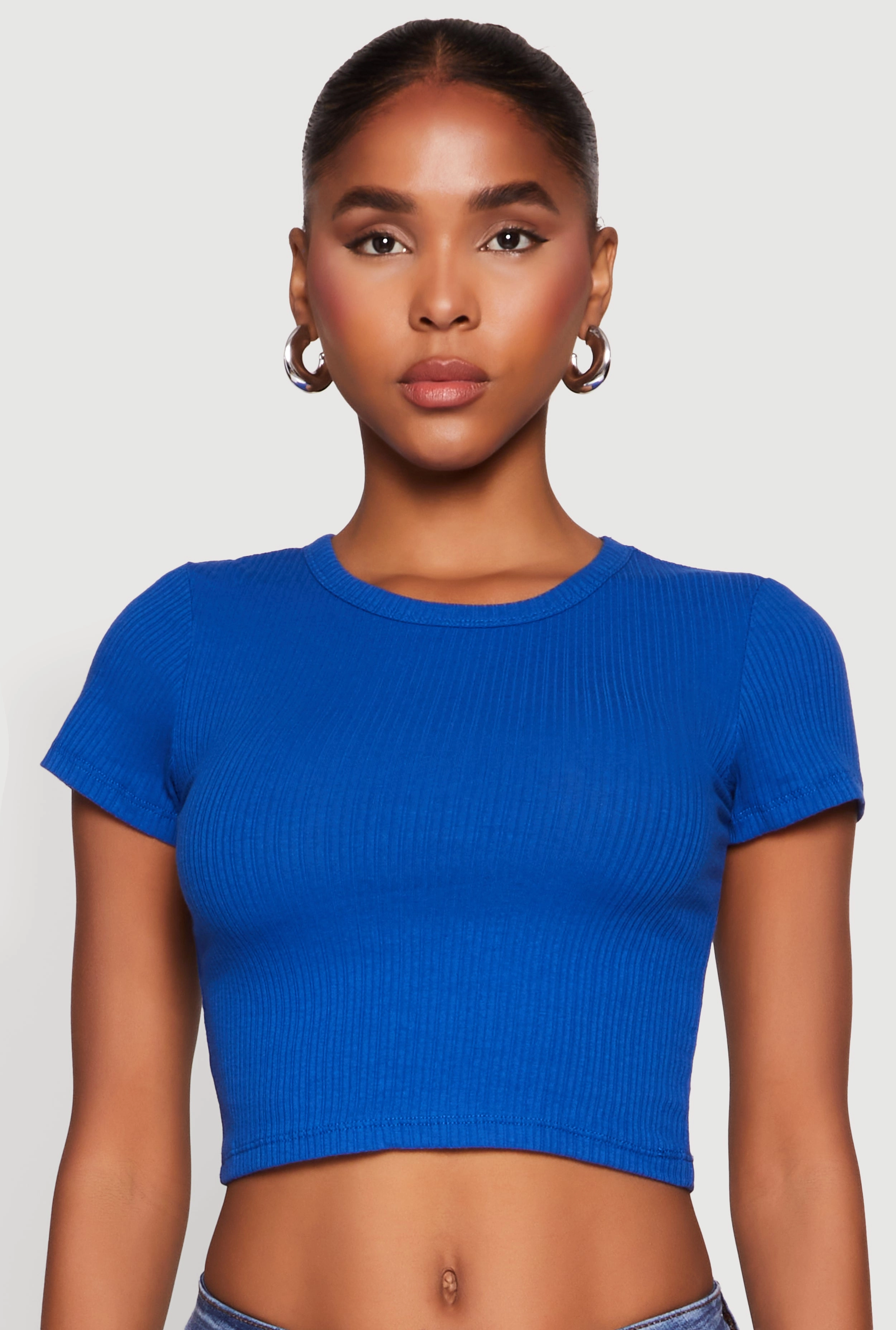 Basic Ribbed Knit Cropped Tee