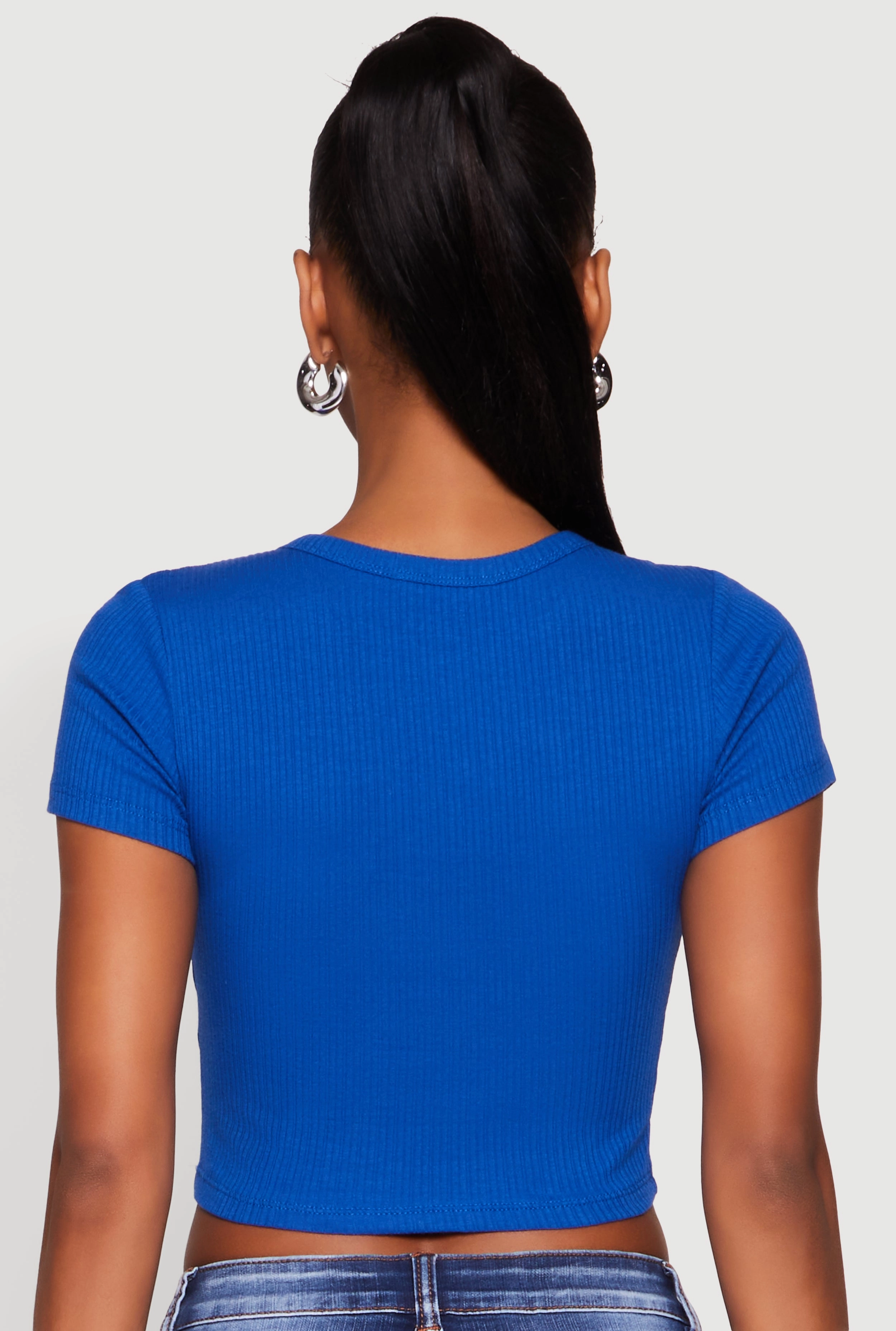 Basic Ribbed Knit Cropped Tee