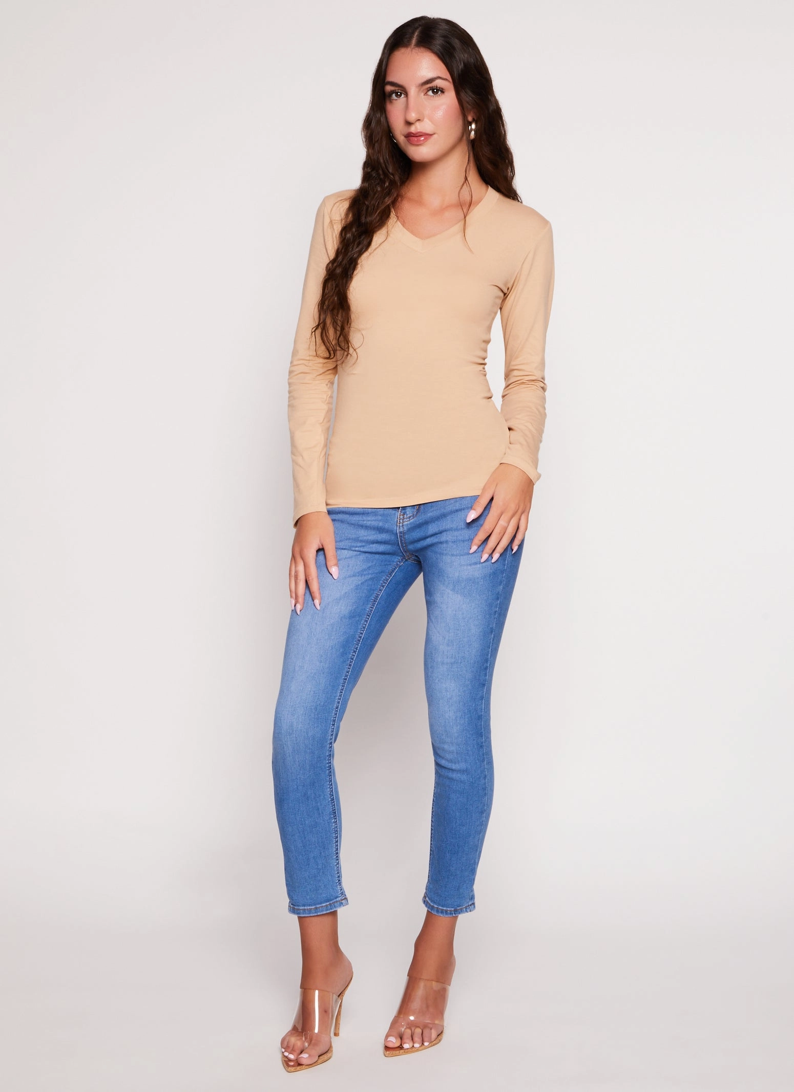 Basic V Neck Long Sleeve T Shirt