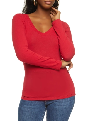 Basic V Neck Long Sleeve Top