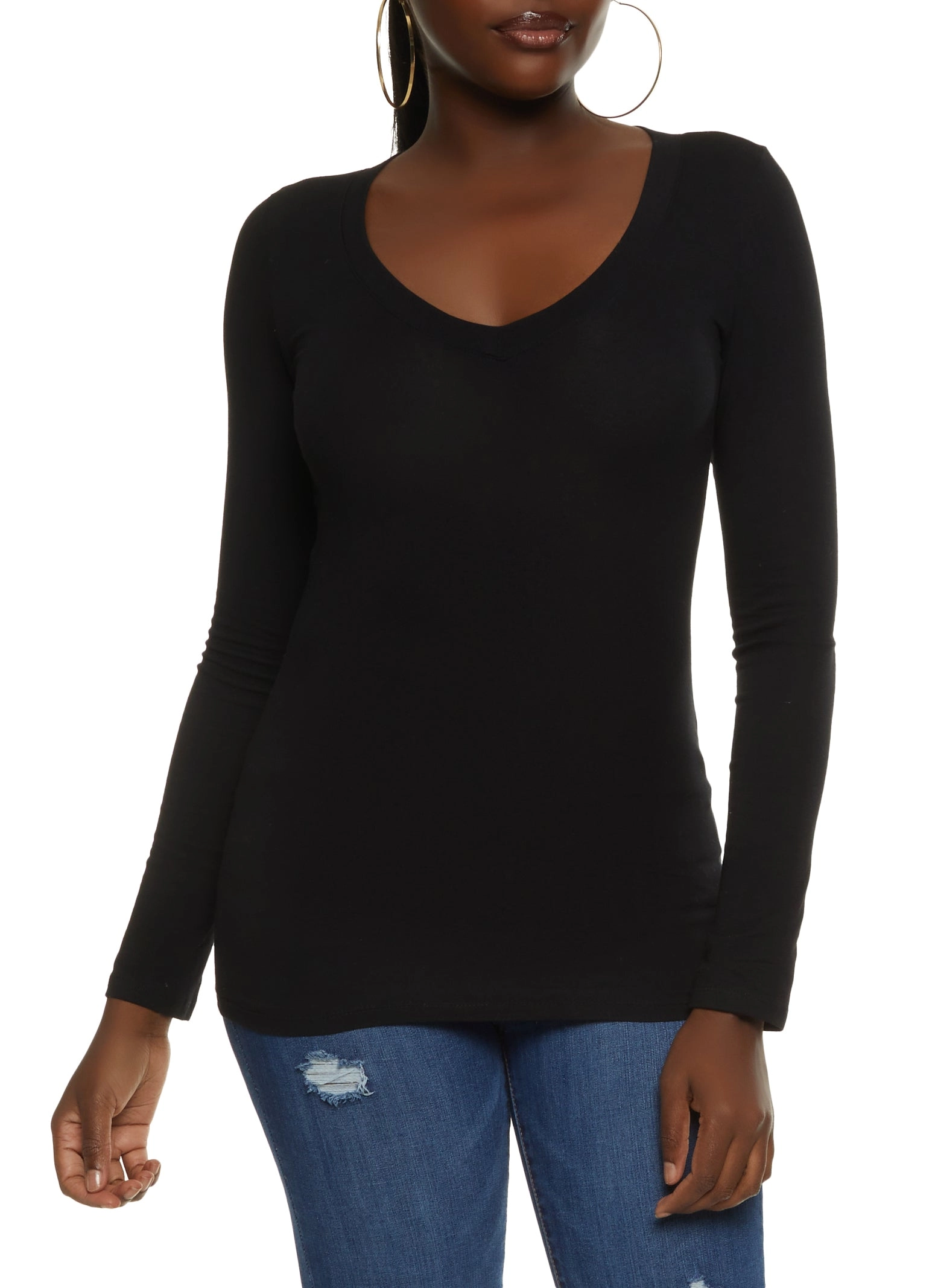 Basic V Neck Long Sleeve Top